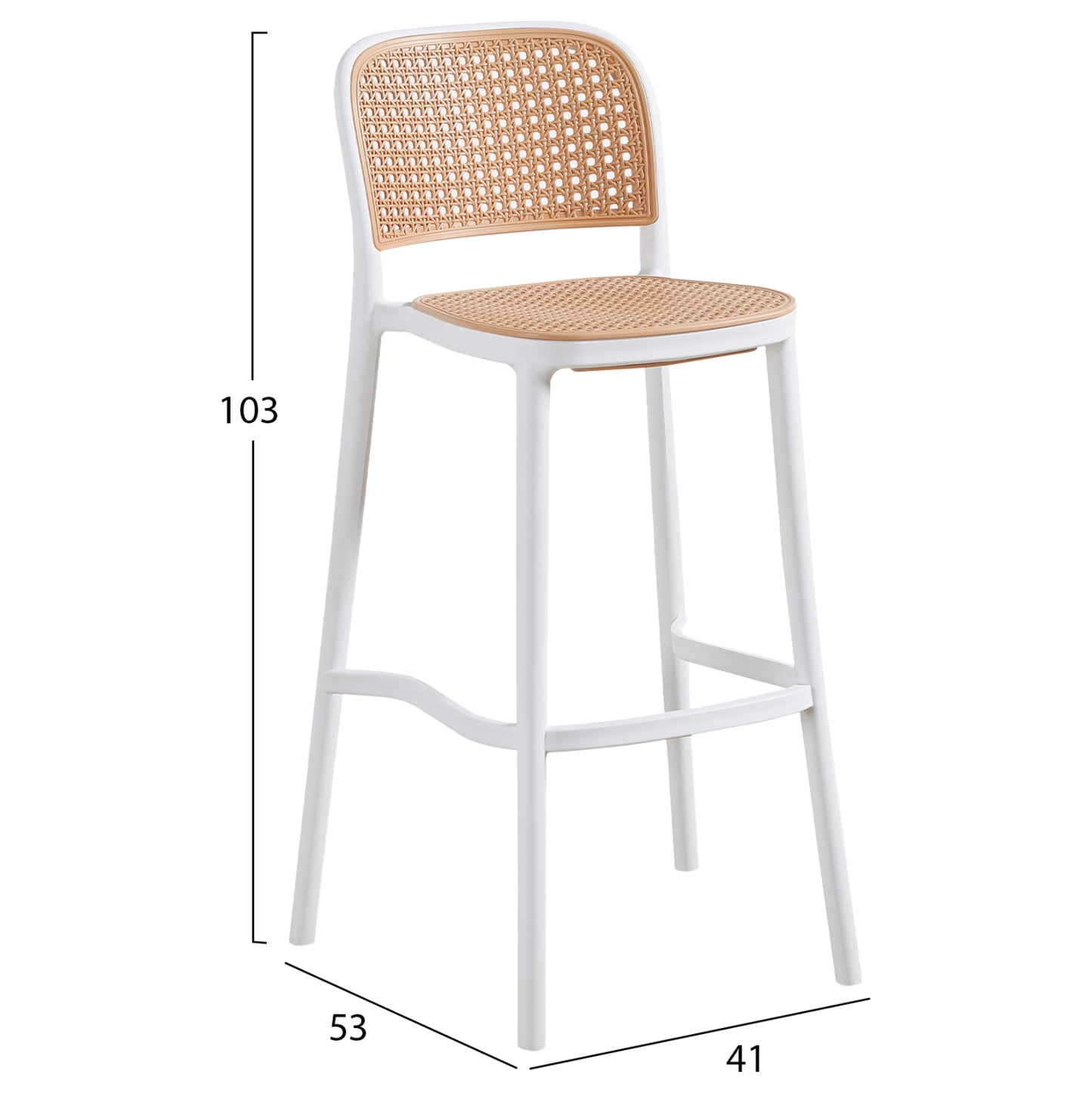 BAR STOOL HM5939.01 POLYPROPYLENE WHITE-BEIGE 41x53x103Hcm.