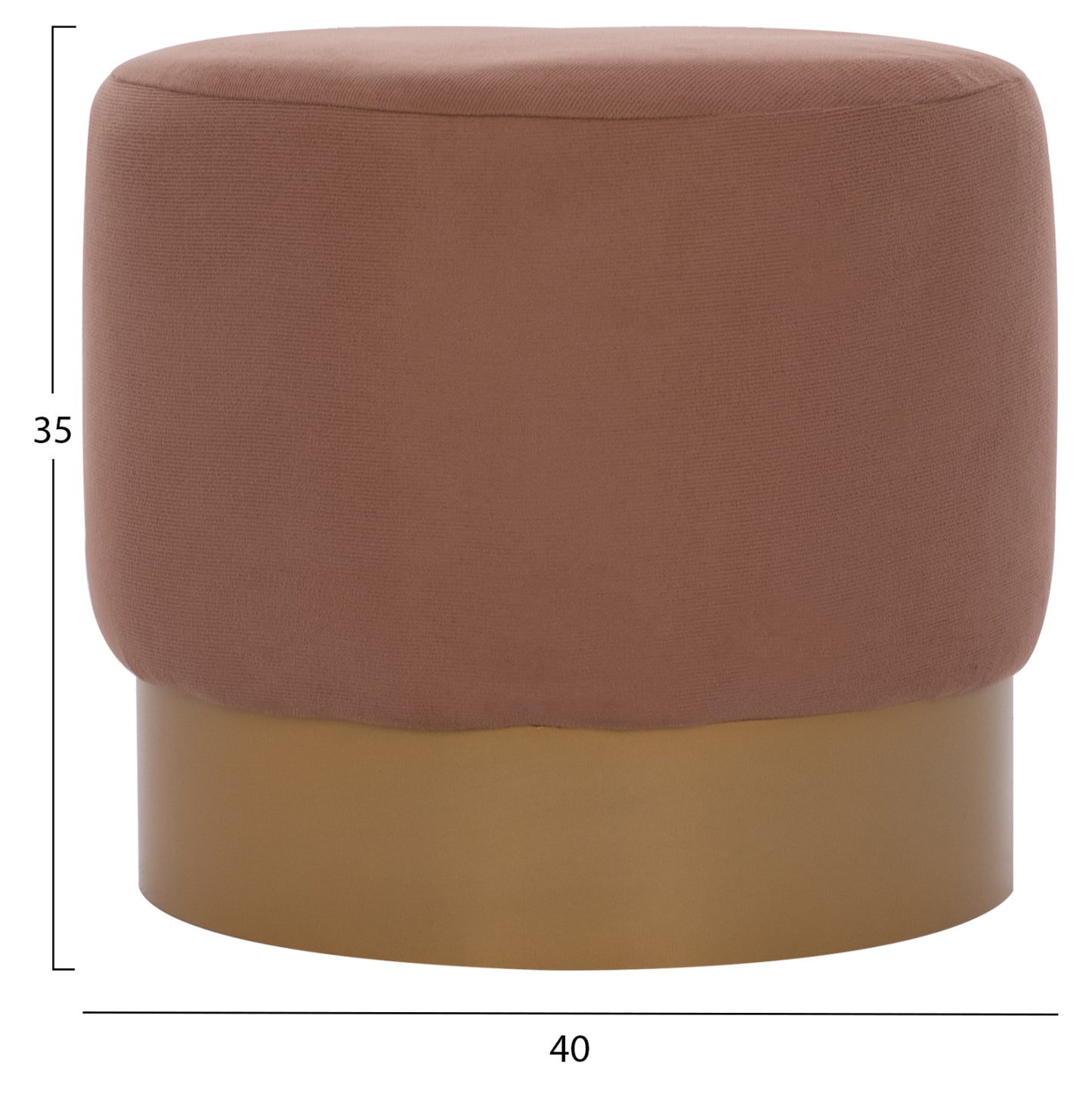 ROUND POUF/STOOL HM9260.04 BROWN FABRIC, GOLD ROUND BASE