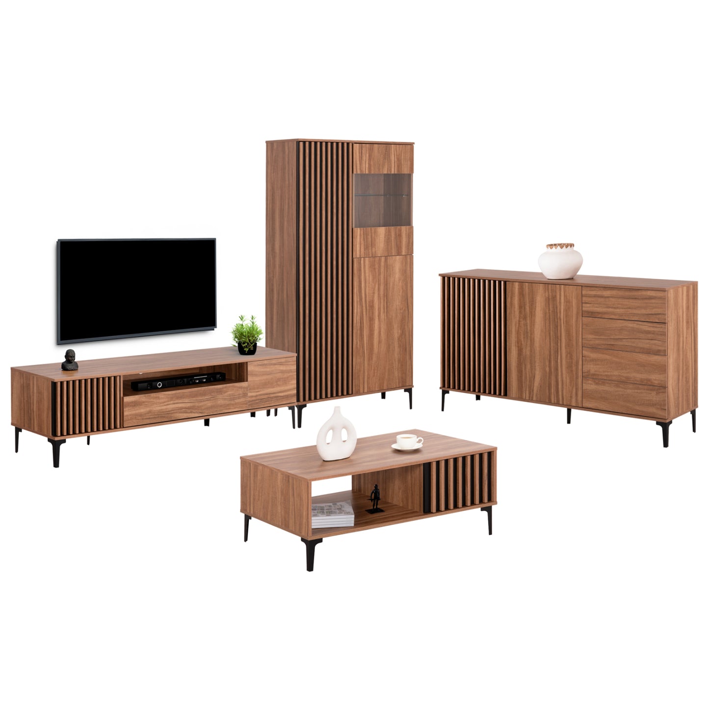 LIVING ROOM SET 4PCS HARRY HM21091 BUFFET-COFFEE TABLE-TV STAND-DISPLAY CABINET image 1