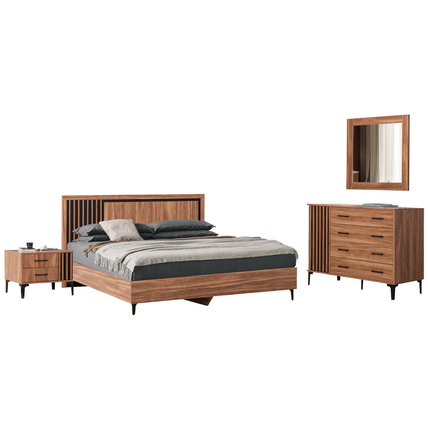 BEDROOM COMPOSITION 4PCS HARRY HM21093 BED-NIGHTSTAND-CHEST OF DRAWERS-WALL MIRROR image 1