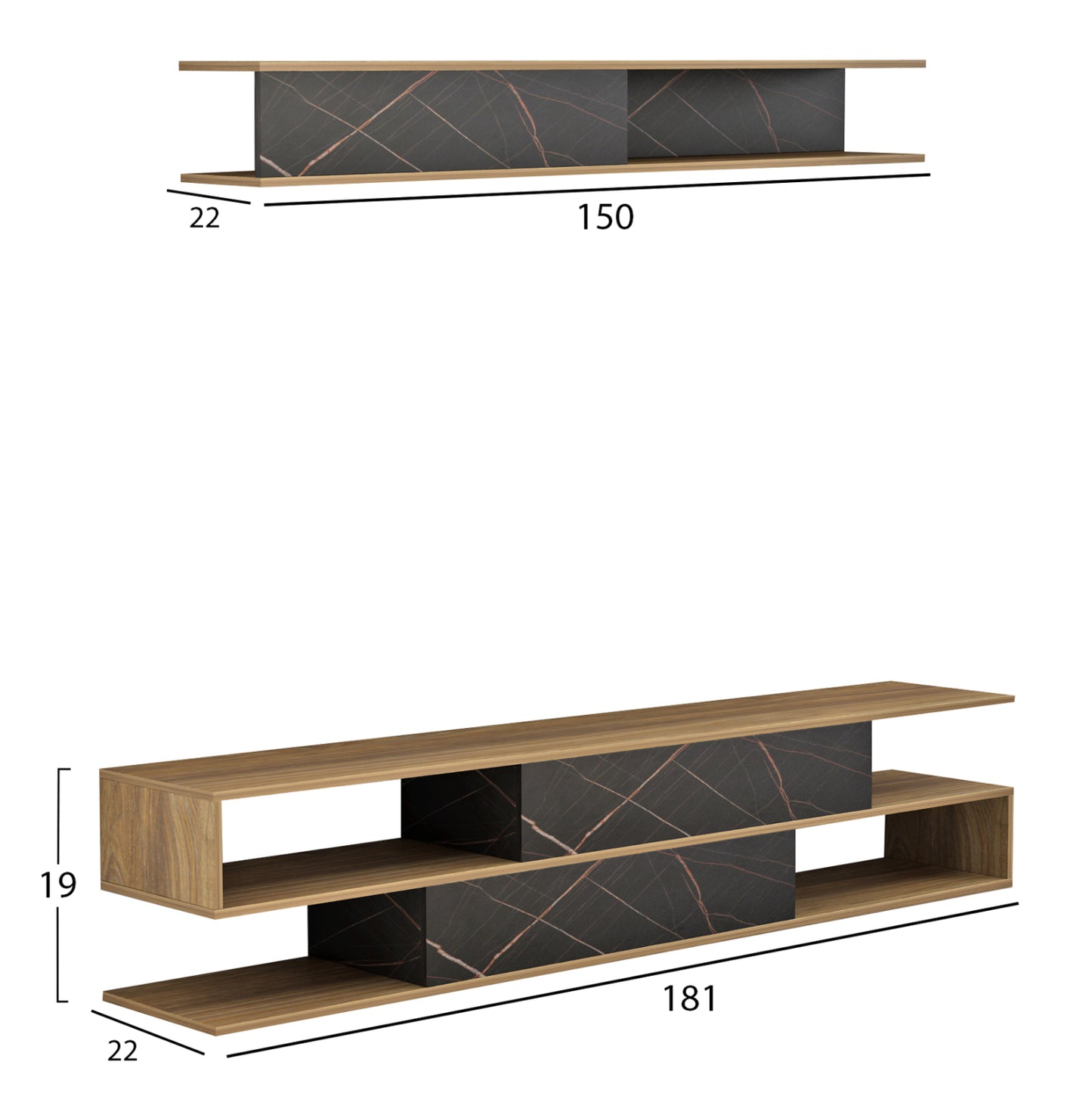 Дневен комплект телевизор Биргита в натурален мрамор 181x31,5x39,6Hcm