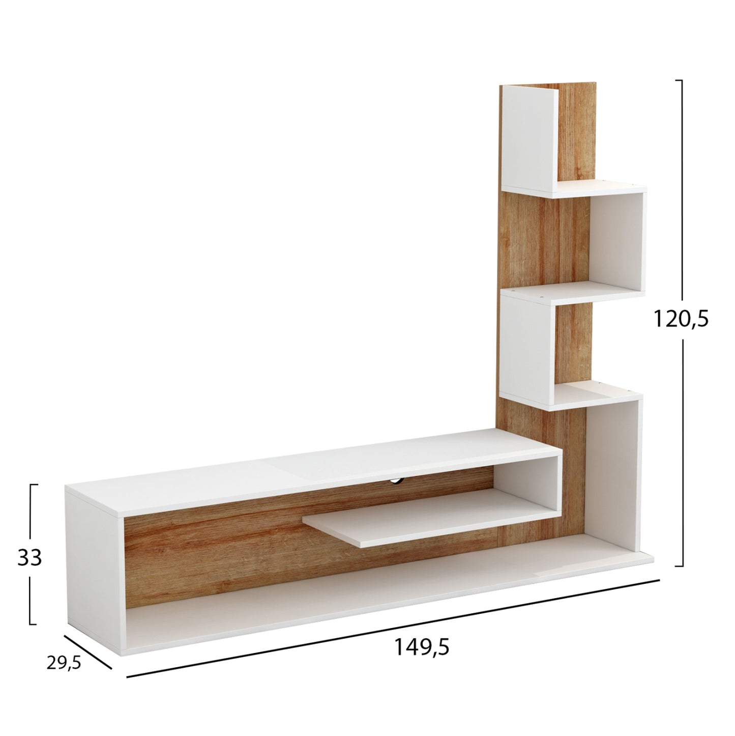 TV FURNITURE COMBO EDELIE HM8908.11 MELAMINE IN WHITE-NATURAL 150x29.5x120H cm.