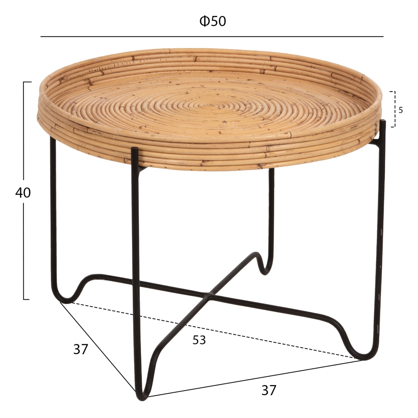 Кръгла Странична Масичка FLY от Ратан с Метална Основа Φ50x40Hcm