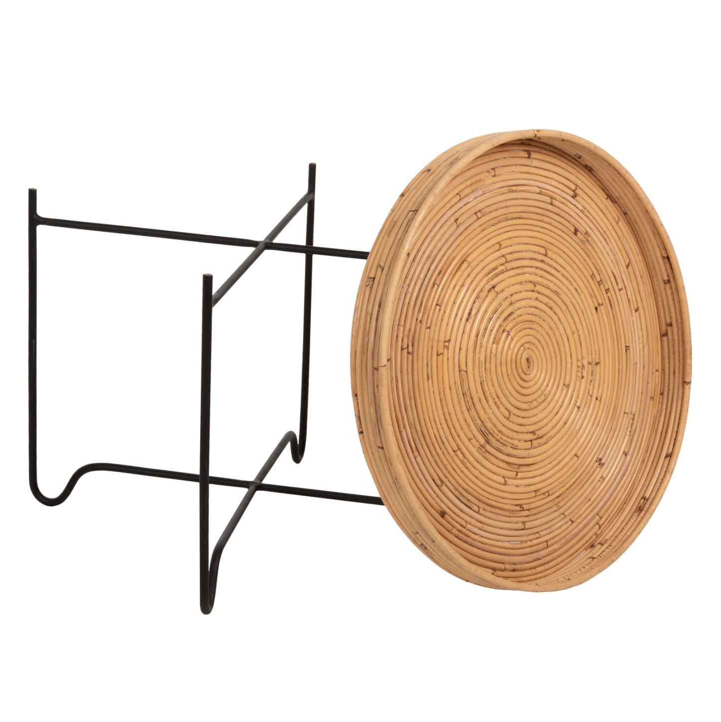 Кръгла Странична Масичка FLY от Ратан с Метална Основа Φ50x40Hcm