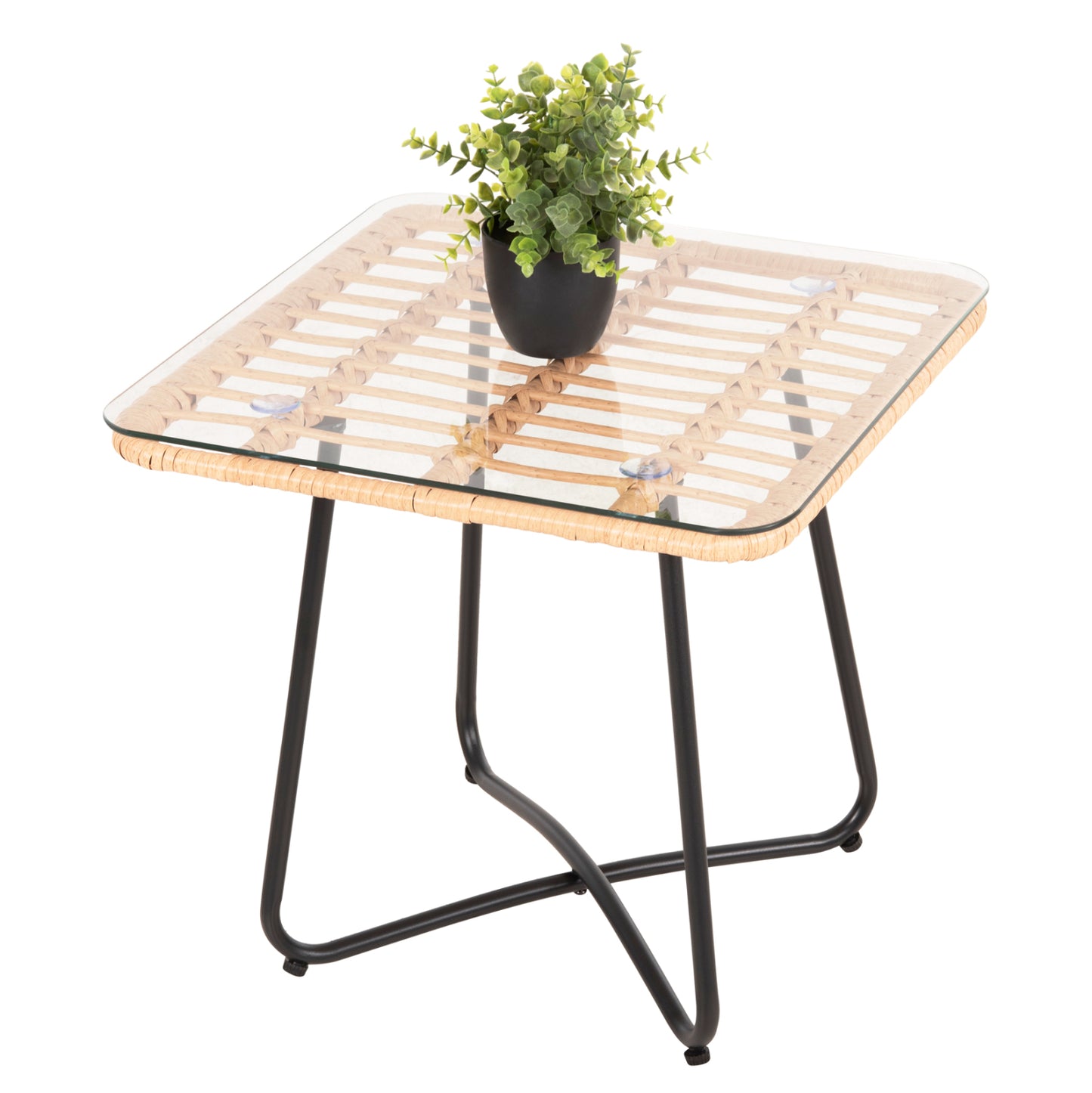 COFFEE TABLE GERRY HM5717.11 P.E.RATTAN IN BEIGE-BLACK METAL FRAME 50x50x47,5Hcm. image 1