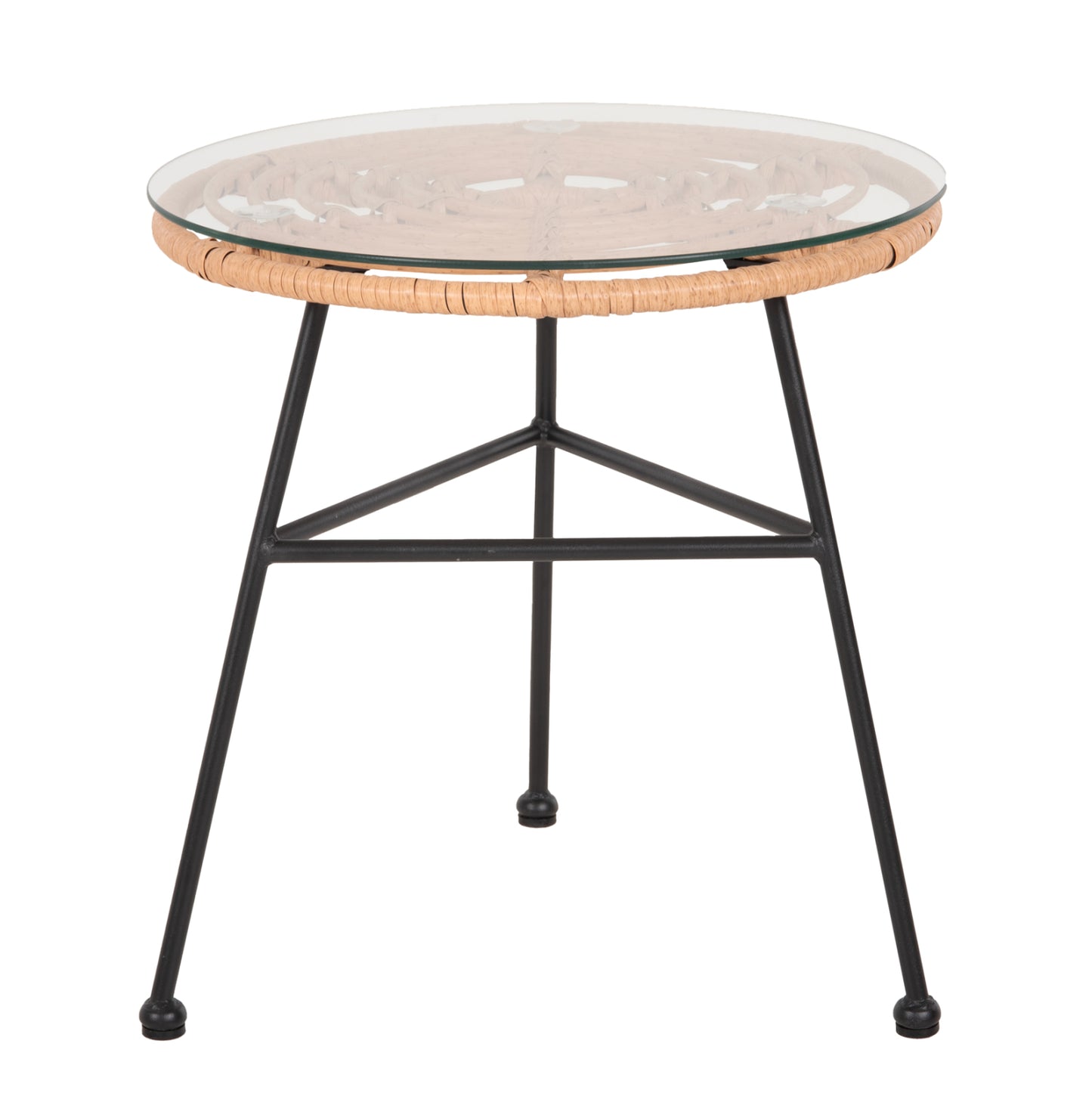 SIDE TABLE ROUND BLACK METAL ALLEGRA HM5459.11 BEIGE WICKER-GLASS Φ45x46Hcm. image 1