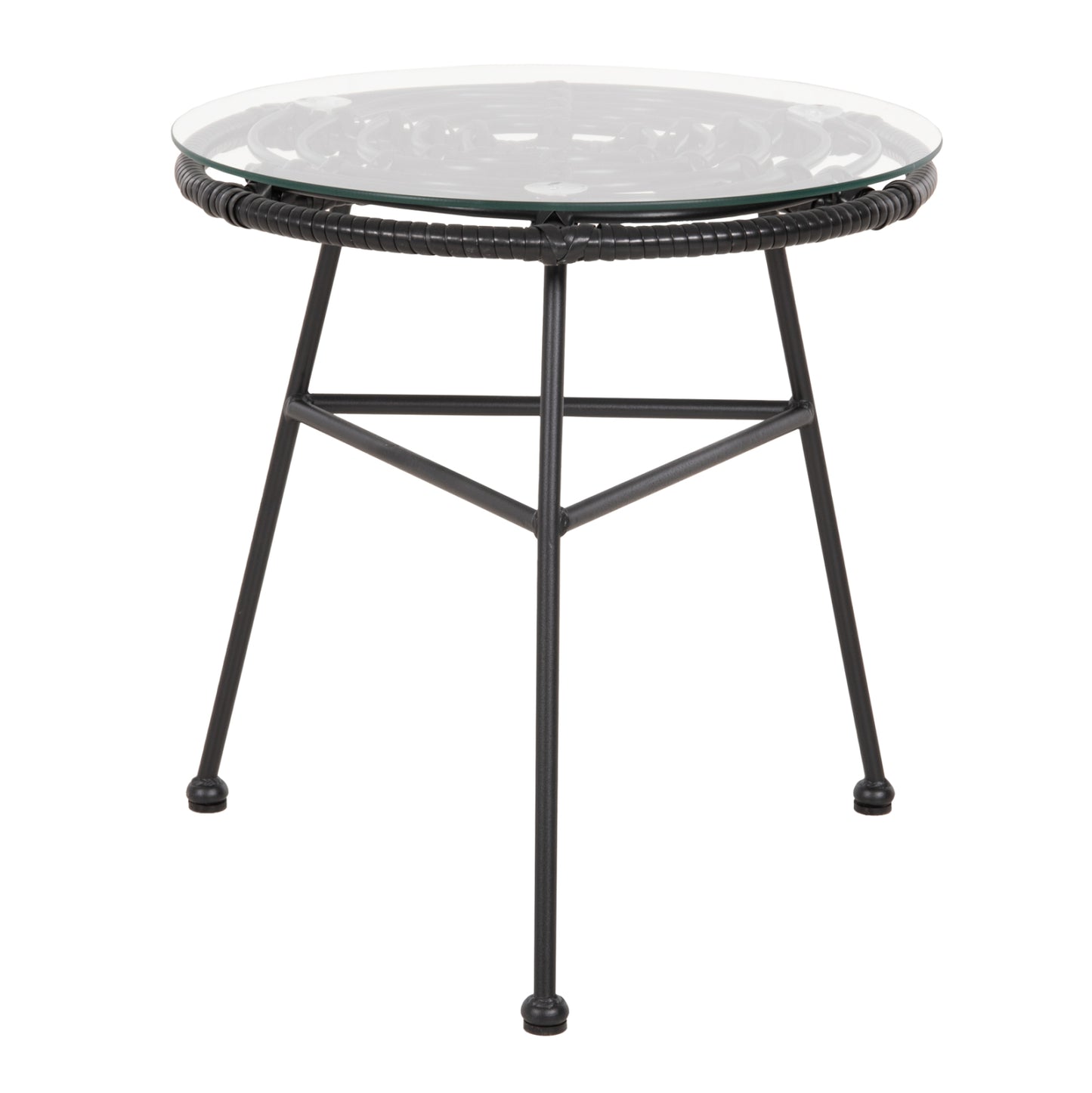 SIDE TABLE ROUND BLACK METAL ALLEGRA HM5459.12 BLACK WICKER-GLASS Φ45x46Hcm. image 1