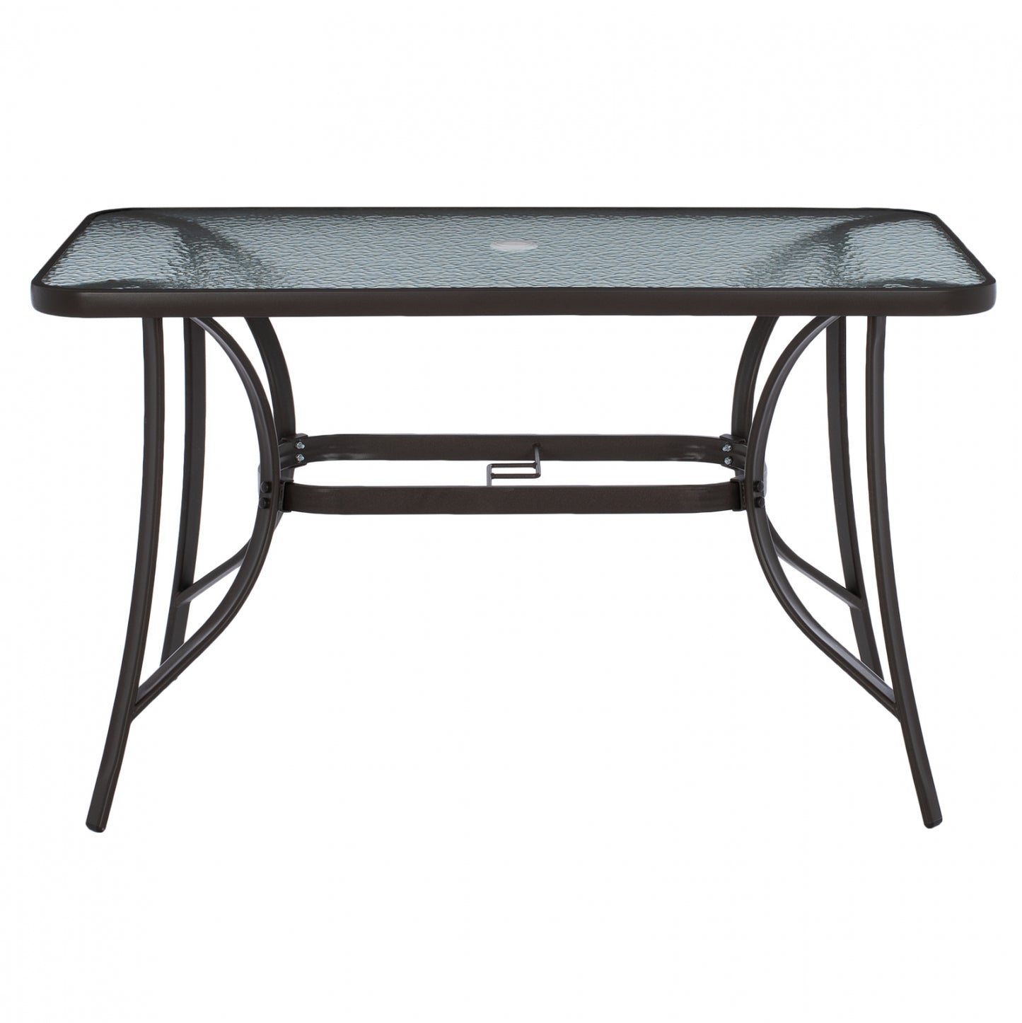 OUTDOOR TABLE BROWN METAL GLASS TOP WITH UMBRELLA HOLE 120Χ70Χ72Hcm.HM5021.12