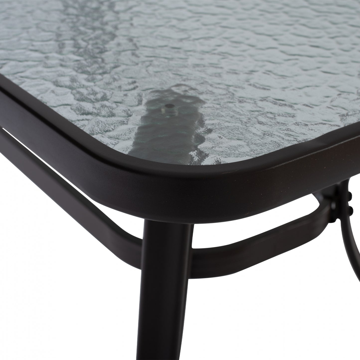 OUTDOOR TABLE BROWN METAL GLASS TOP WITH UMBRELLA HOLE 120Χ70Χ72Hcm.HM5021.12