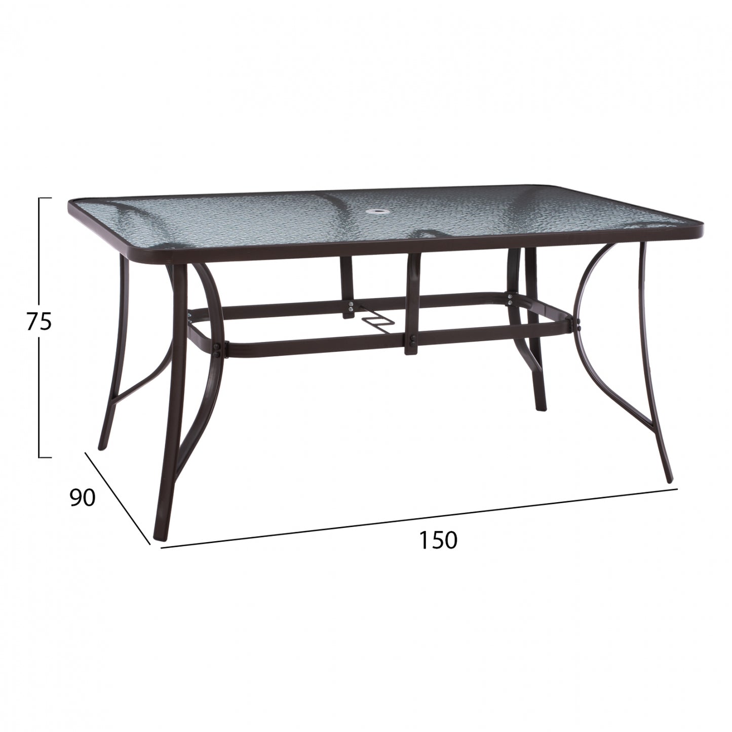 TABLE 150X90Χ75cm. METALLIC RECTANGULAR IN BROWN WITH UMBRELLA HOLE D38cm HM5145.12