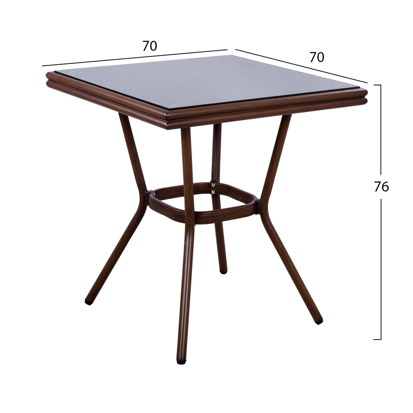 Aluminum Table 70X70X76 Bamboo Look HM5568.03 Brown with Glass