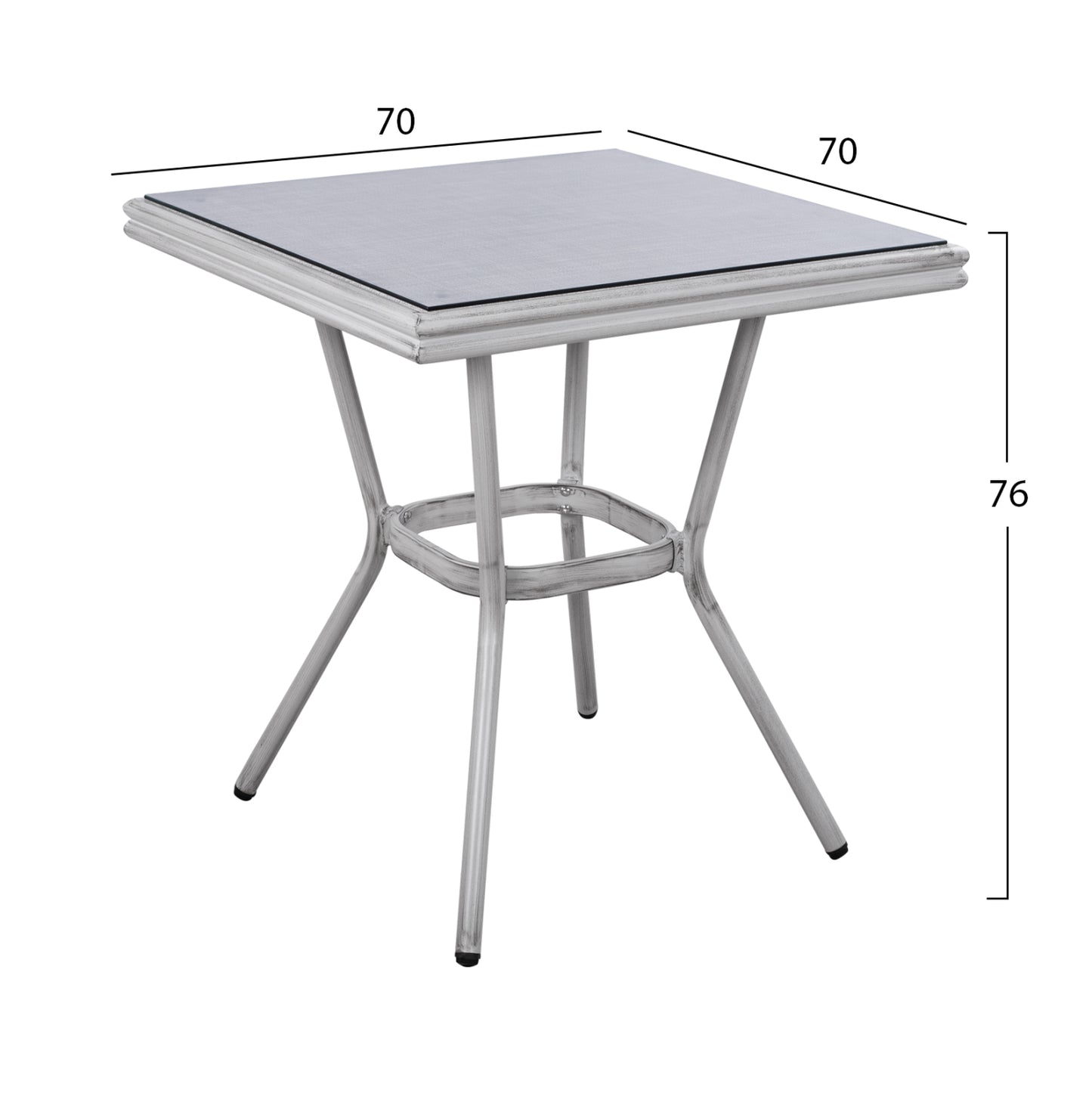 Aluminum Table 70X70X76 Bamboo Look HM5568.01 White Patina with Glass