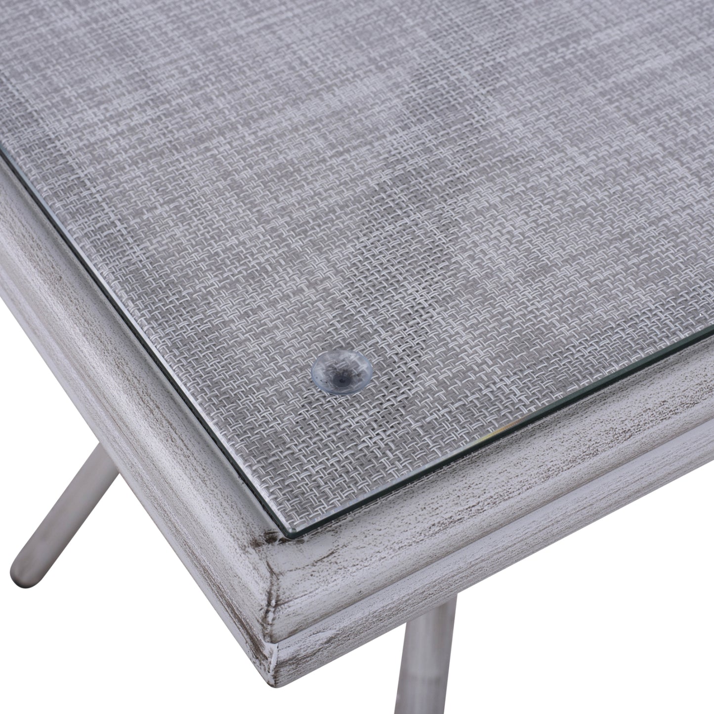 Aluminum Table 70X70X76 Bamboo Look HM5568.01 White Patina with Glass