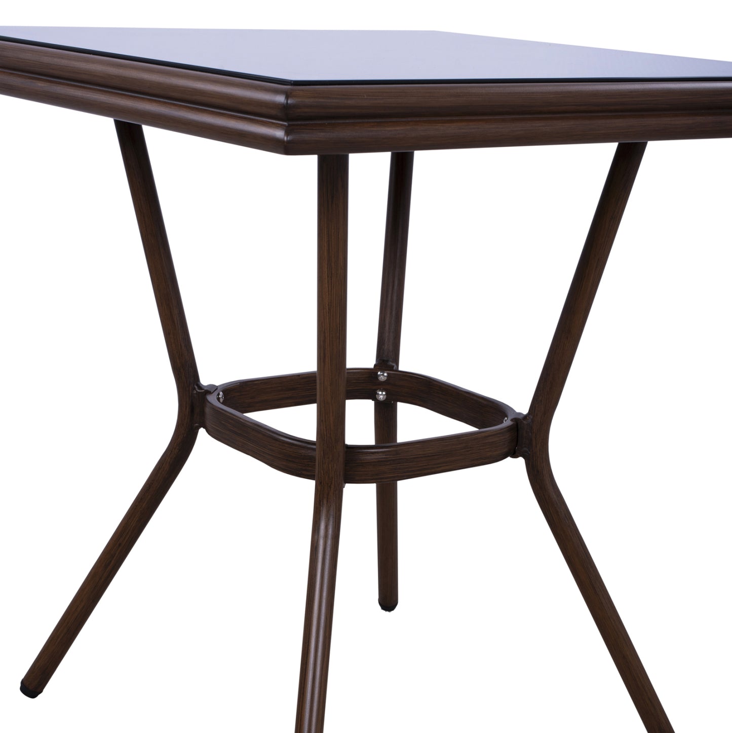 Aluminum Table 70X70X76 Bamboo Look HM5568.03 Brown with Glass