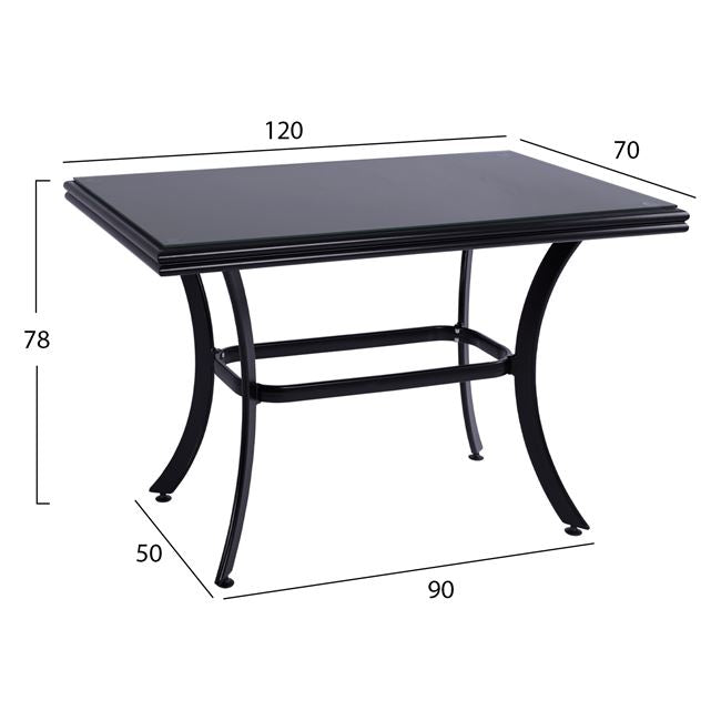 ALUMINUM DINING TABLE JAXEN HM5533.02 BLACK WITH TEMPERED GLASS TOP & TEXTILENE 120x70x78Hcm.