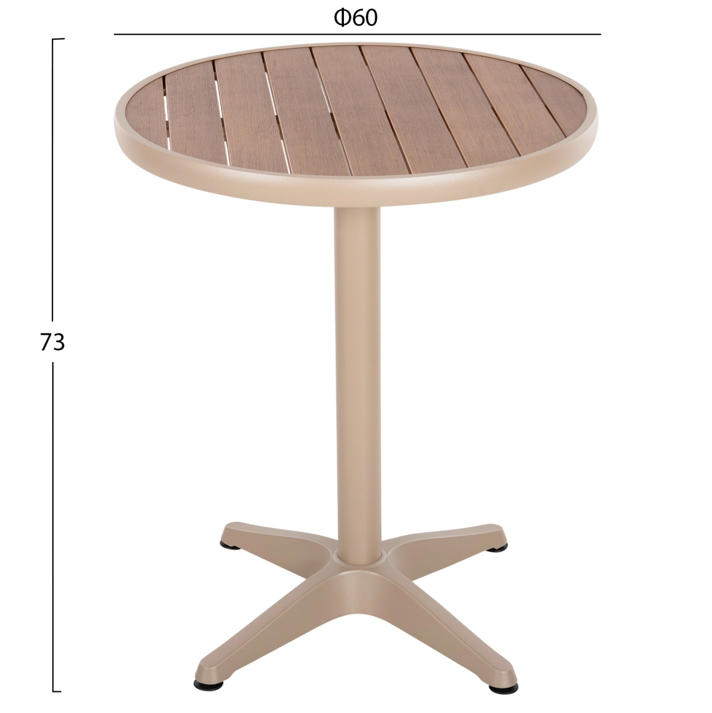 ALUMINUM ROUND TABLE ALEXA HM6086.04 CHAMPAGNE-POLYWOOD TOP IN NATURAL COLOR Φ60x73Hcm.