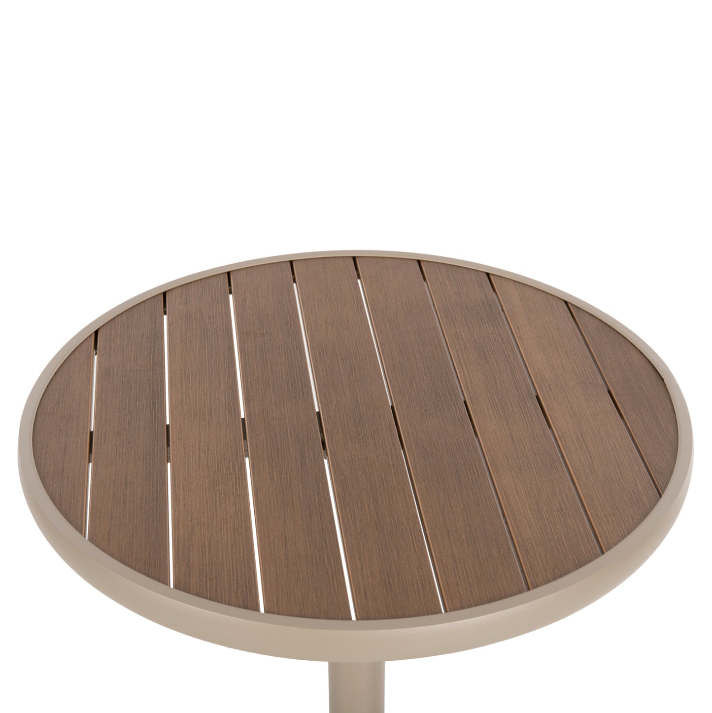 ALUMINUM ROUND TABLE ALEXA HM6086.04 CHAMPAGNE-POLYWOOD TOP IN NATURAL COLOR Φ60x73Hcm.