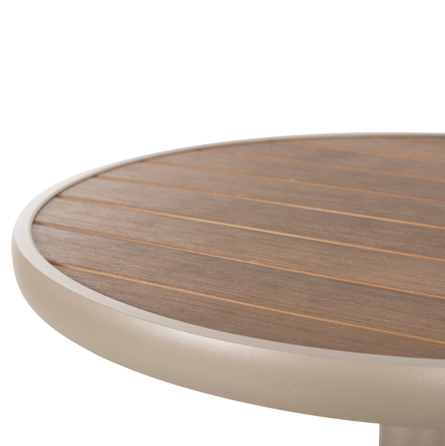ALUMINUM ROUND TABLE ALEXA HM6086.04 CHAMPAGNE-POLYWOOD TOP IN NATURAL COLOR Φ60x73Hcm.