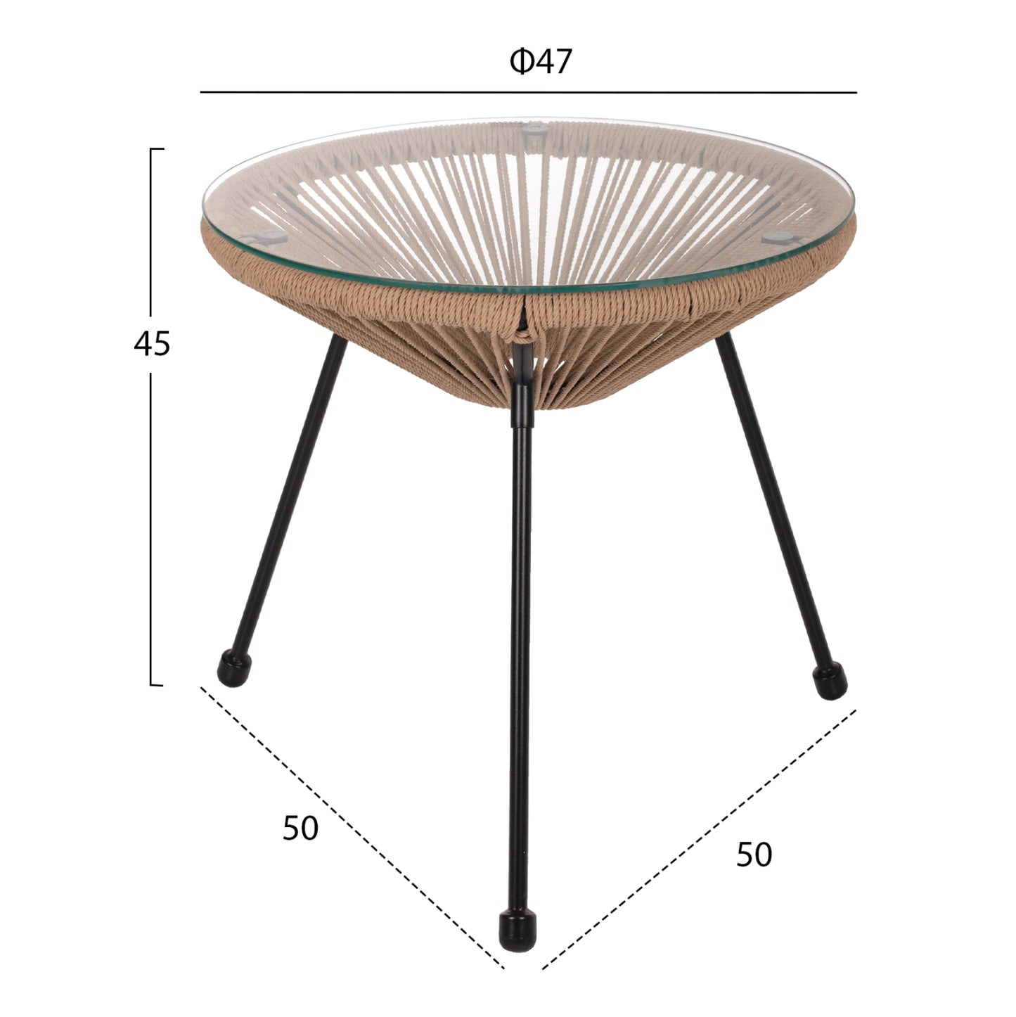 SIDE TABLE ALLEGRA PROFESSIONAL BLACK METAL LEGS RATTAN NATURAL HM5873.01 D47Χ45Hcm.