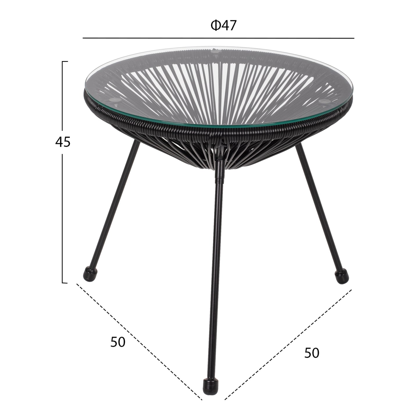 SIDE TABLE ALLEGRA PROFESSIONAL BLACK METAL AND BLACK RATTAN HM5874.01 D47x45Hcm.