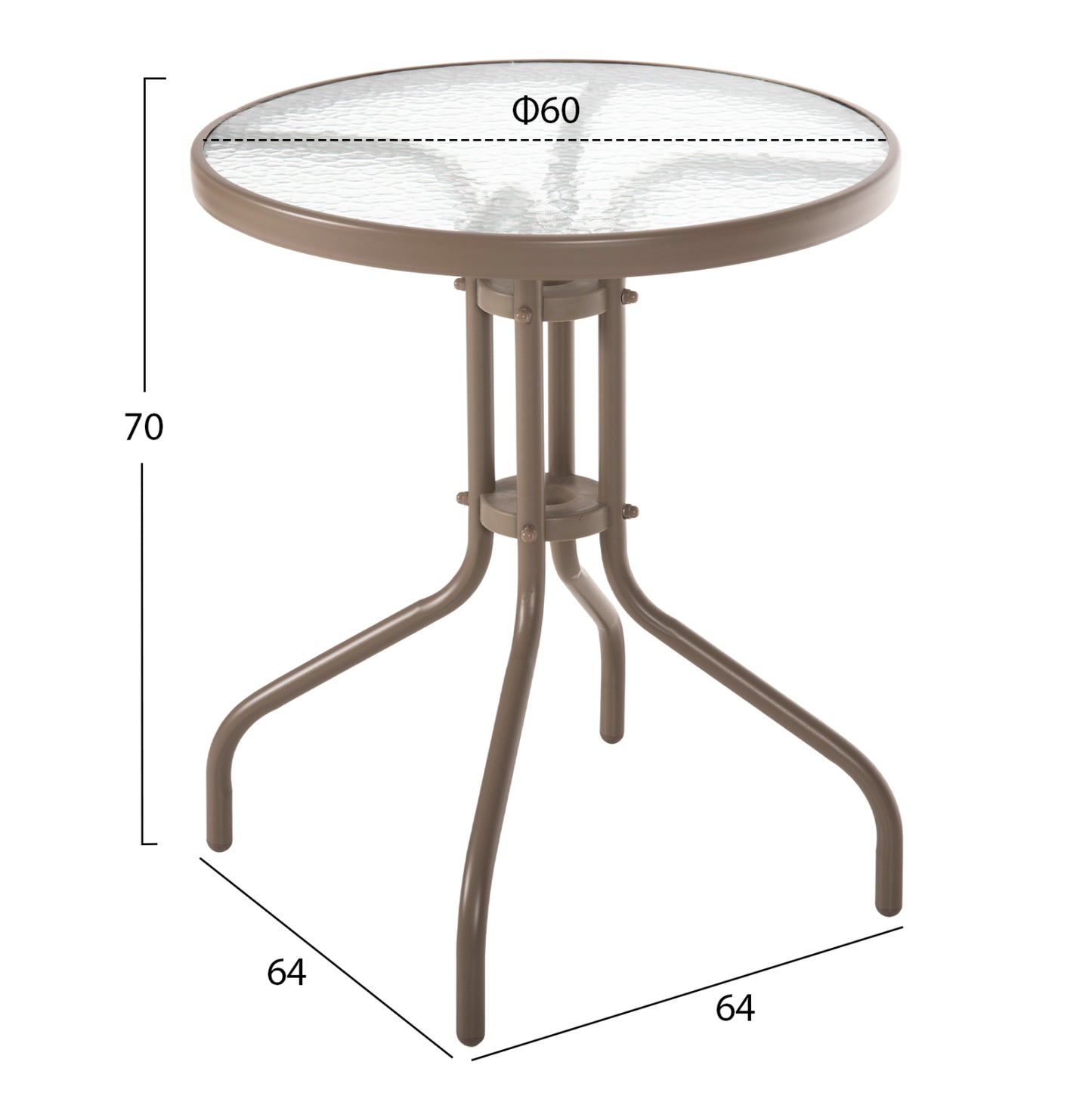 OUTDOOR ROUND TABLE LIMA HM5079.04 METAL IN CHAMPAGNE COLOR-GLASS TABLETOP Φ60x70Hcm