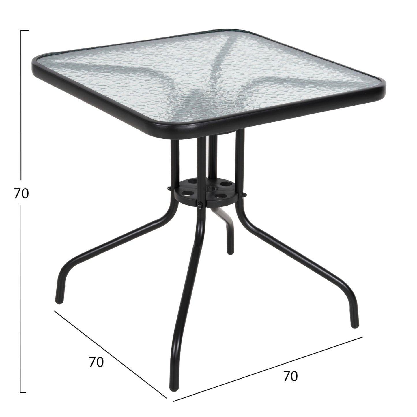 OUTDOOR TABLE SQUARE FIGO HM5036.03 BLACK METAL-GLASS TABLETOP 70Χ70Χ70Hcm