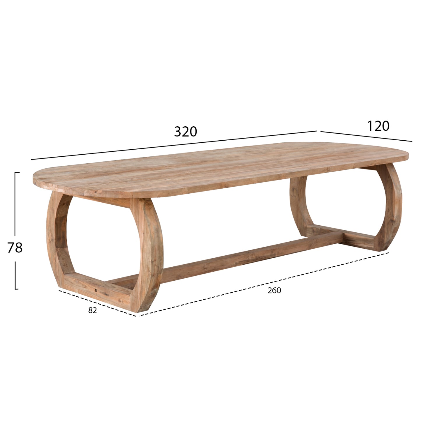 Трапезарна Маса Lee от Рециклирано Тиково Дърво 320x120x78Hcm