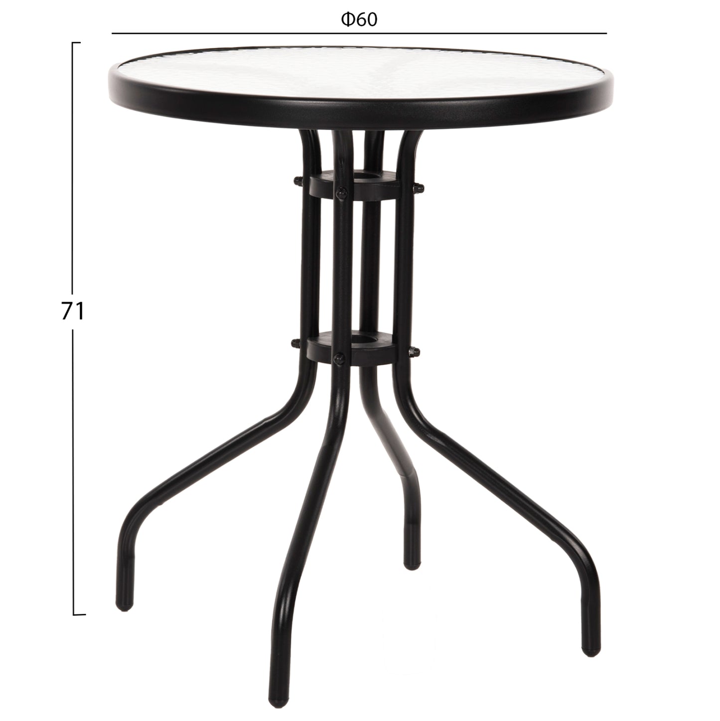 TABLE LIMA HM5079.03 METAL BLACK WITH TEMPERED GLASS TOP Φ60x68Hcm.