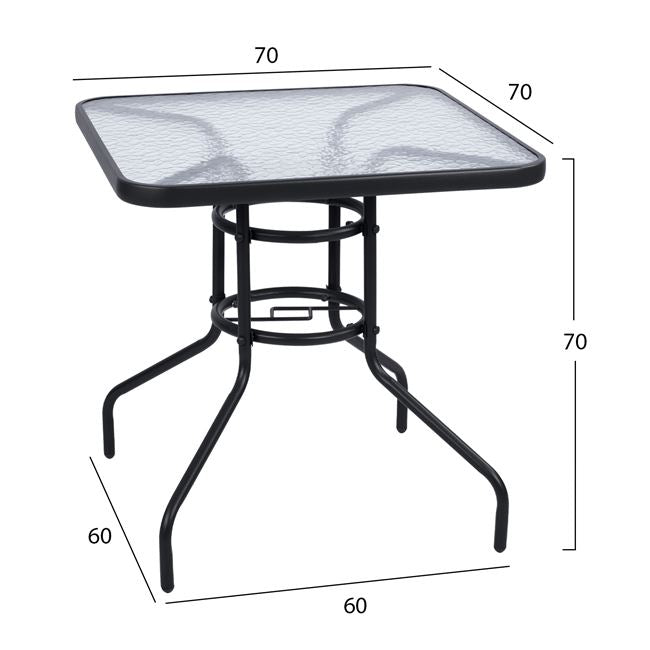 OUTDOOR TABLE SQUARE FIGO HM5036.01 GREY METAL-GLASS TABLETOP 70Χ70Χ72Hcm