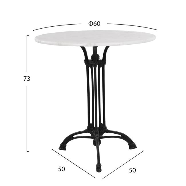 Table with 3 legs base from iron HM5609 with marble Round 60x73cm