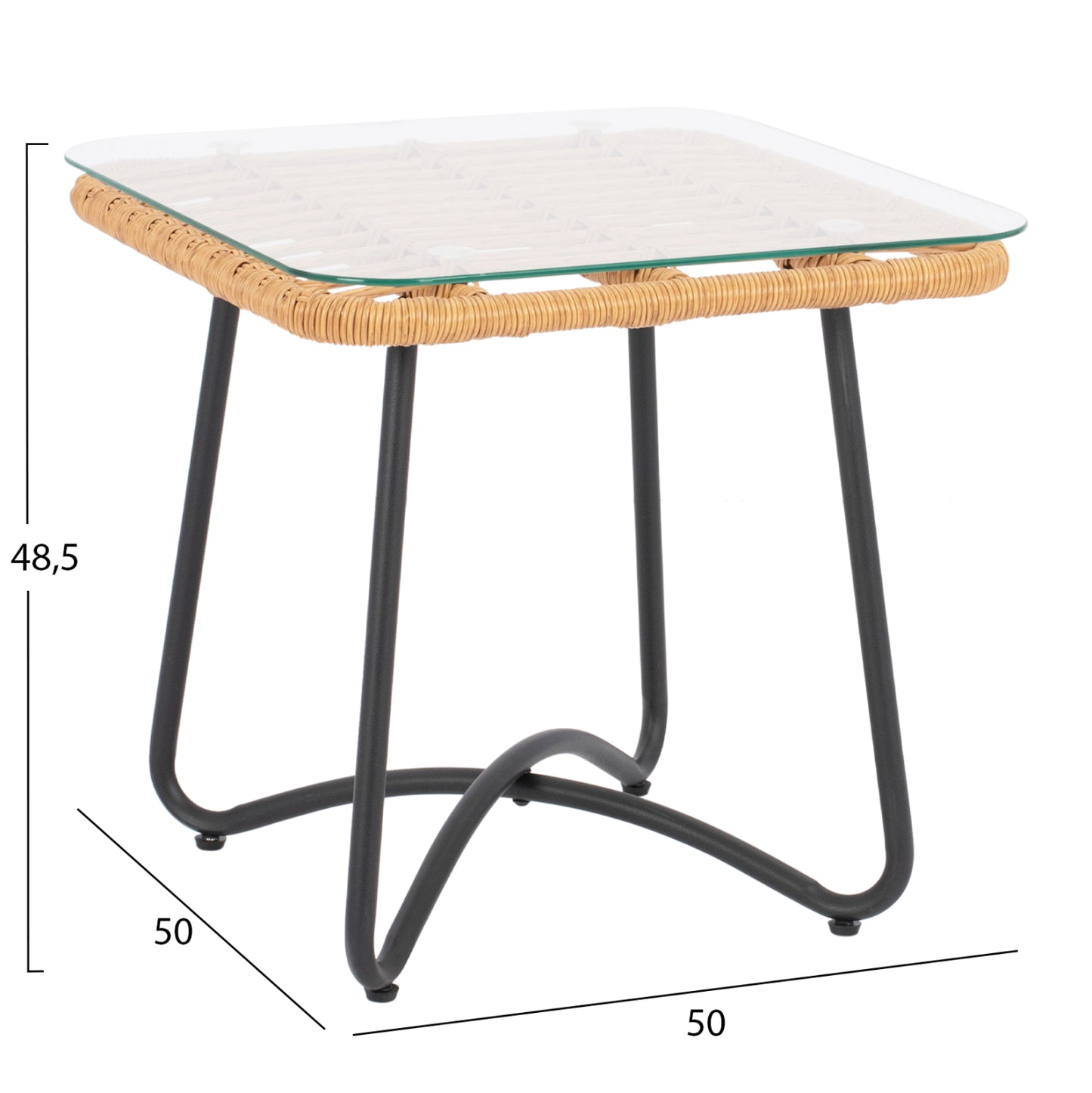Metallic table HM5717 with wicker beige 50x50x48.5cm