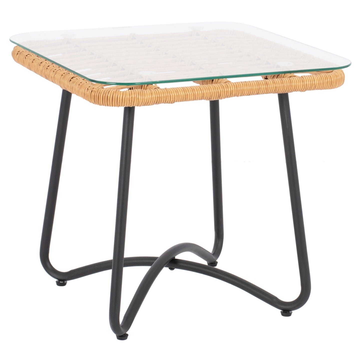 Metallic table HM5717 with wicker beige 50x50x48.5cm image 1