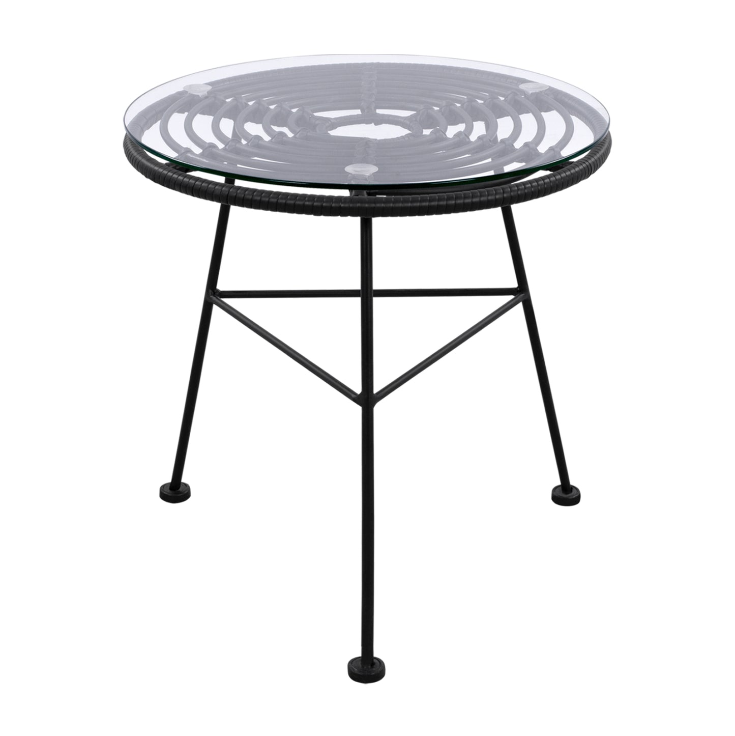 Metallic table Allegra with Wicker in Black color and glass HM5459.02 ''45x46cm image 1