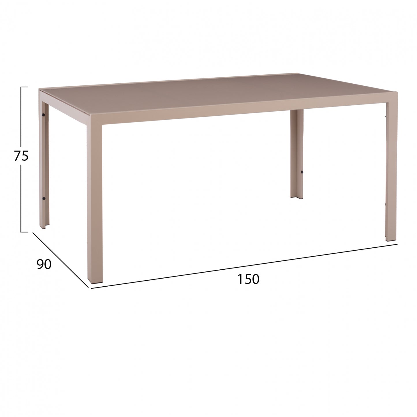 METALLIC RECTANGULAR TABLE IN CAPPUCCINO WITH GLASS 150X90Χ75cm. HM5767.04