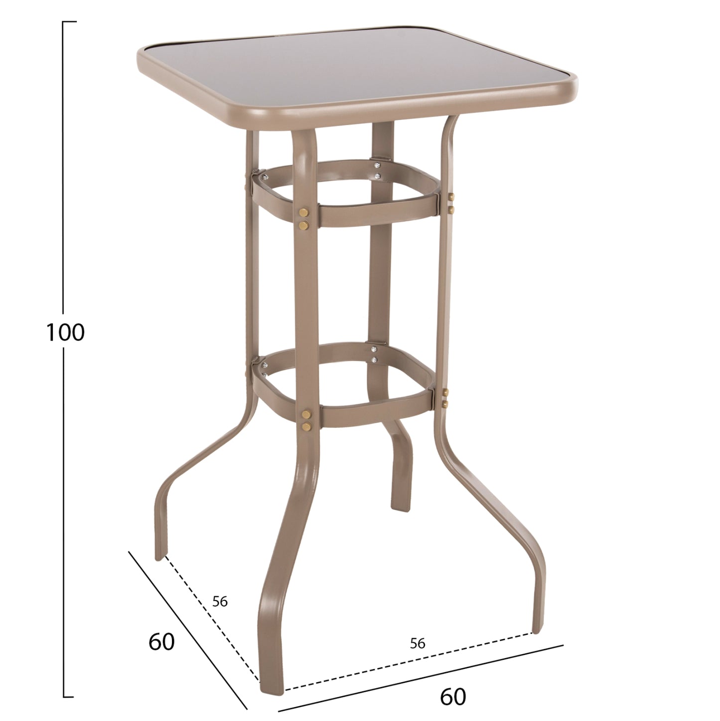 BAR TABLE SQUARE FIGGY HM6066.04 METALLIC CHAMPAGNE-COLORED-TEMPERED GLASS 60x60x100Hcm.