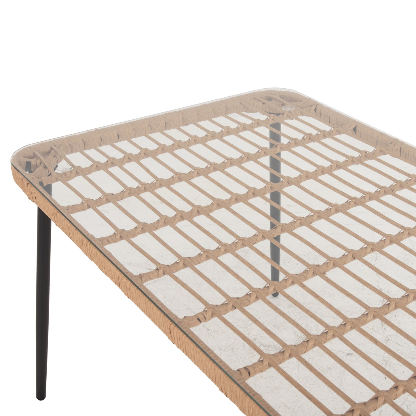 DINING TABLE RECTANGULAR ALLEGRA HM5537.11 BLACK METAL-P.E. RATTAN IN NATURAL 139,5x79,5x73Hcm.