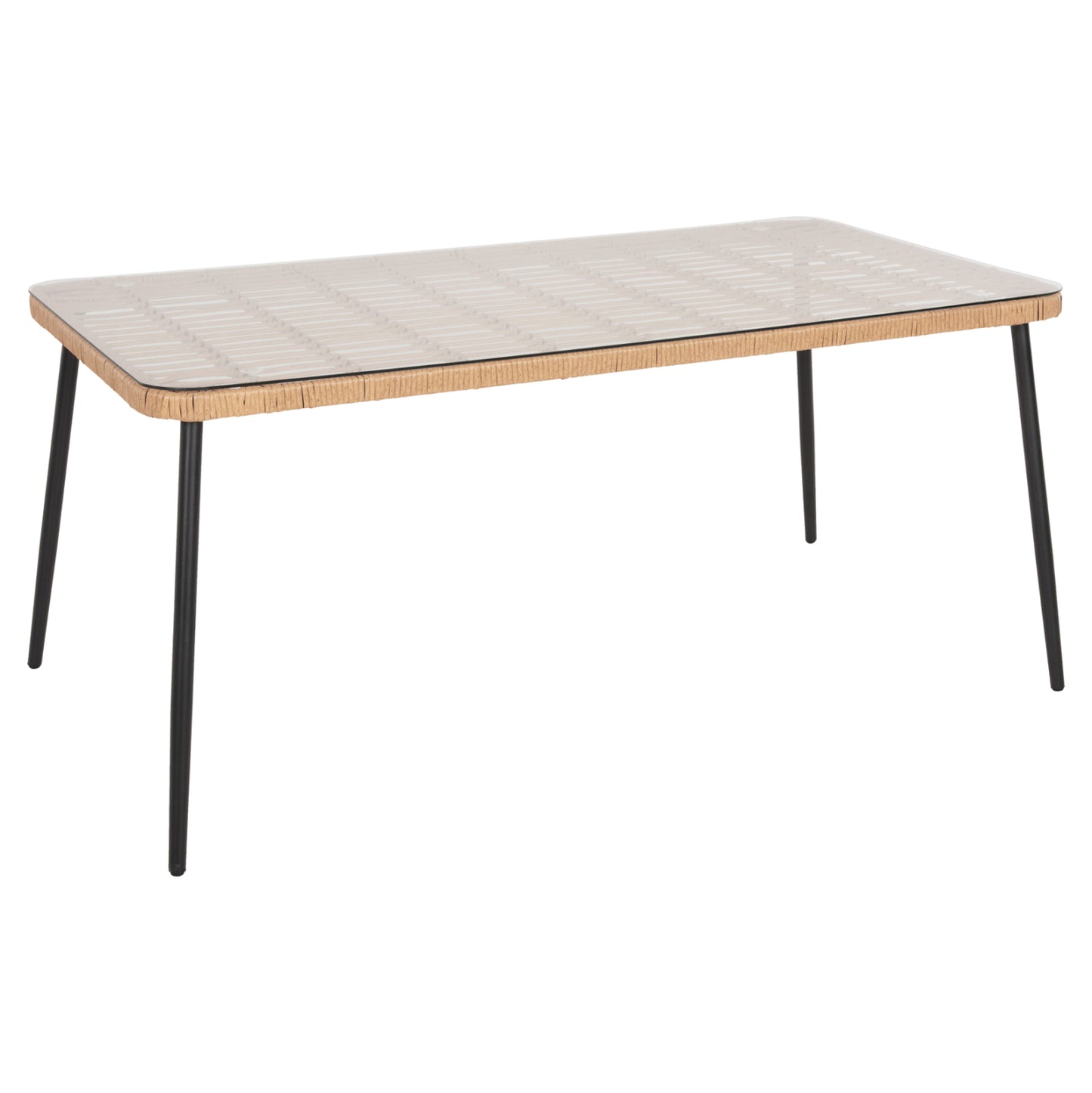 DINING TABLE RECTANGULAR ALLEGRA HM5538.11 BLACK METAL-P.E. RATTAN IN NATURAL 159,5x89,5x72Hcm. image 1