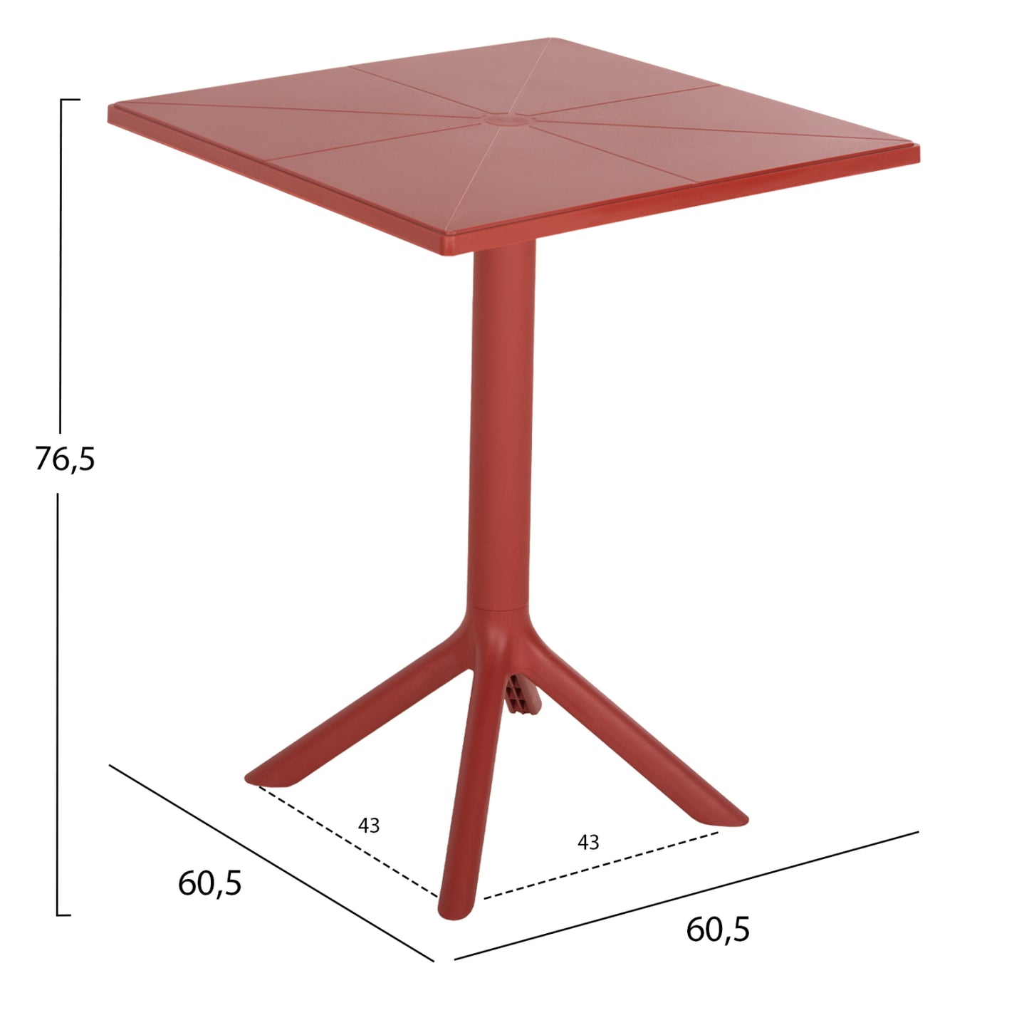 SQUARE POLYPROPYLENE TABLE TERRIN HM6125.16 RED 60,5x60,5x76,5Hcm.