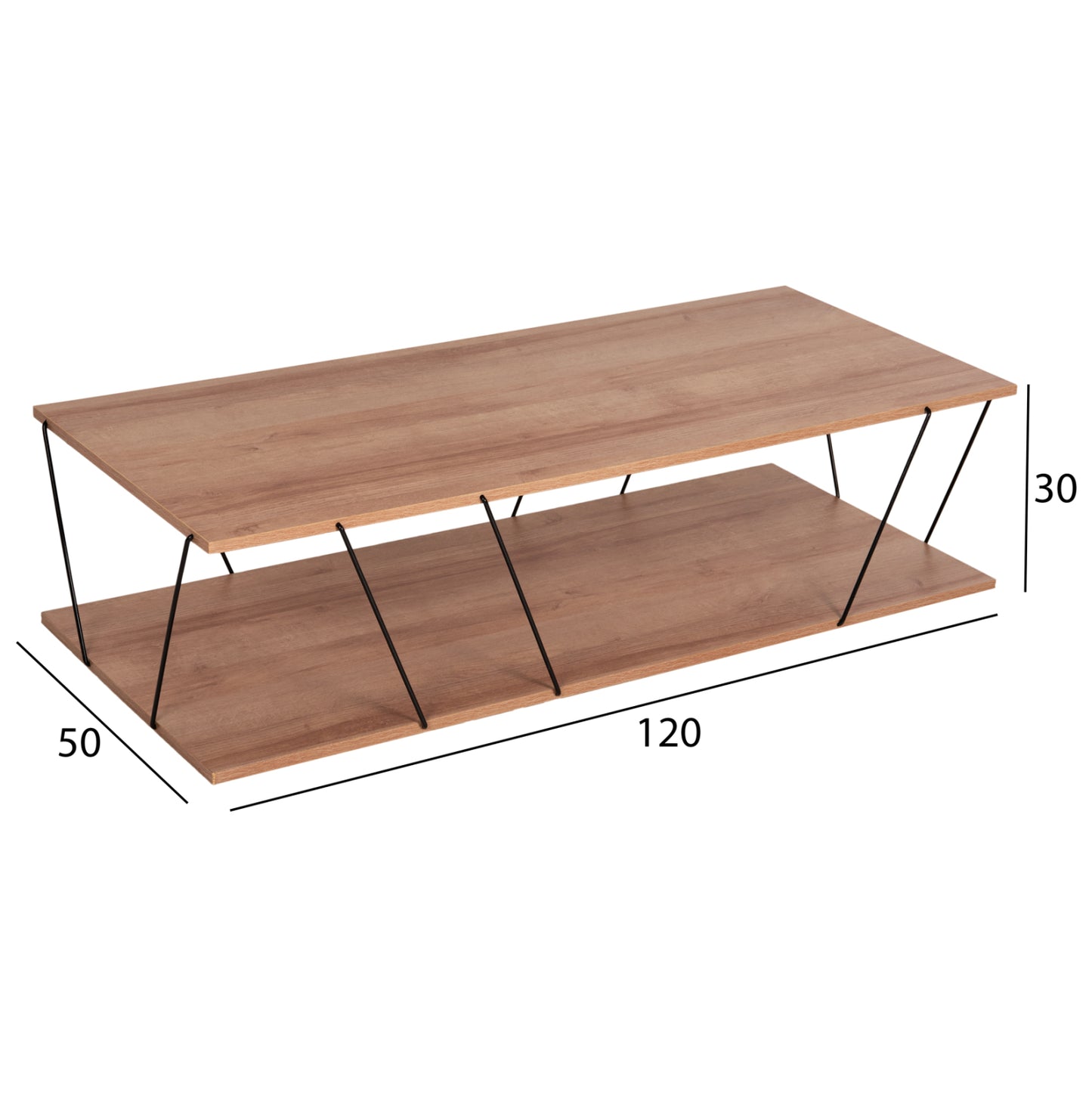 Масичка за кафе TARS с естествен дъб и метални крака 120Χ50Χ30Hcm