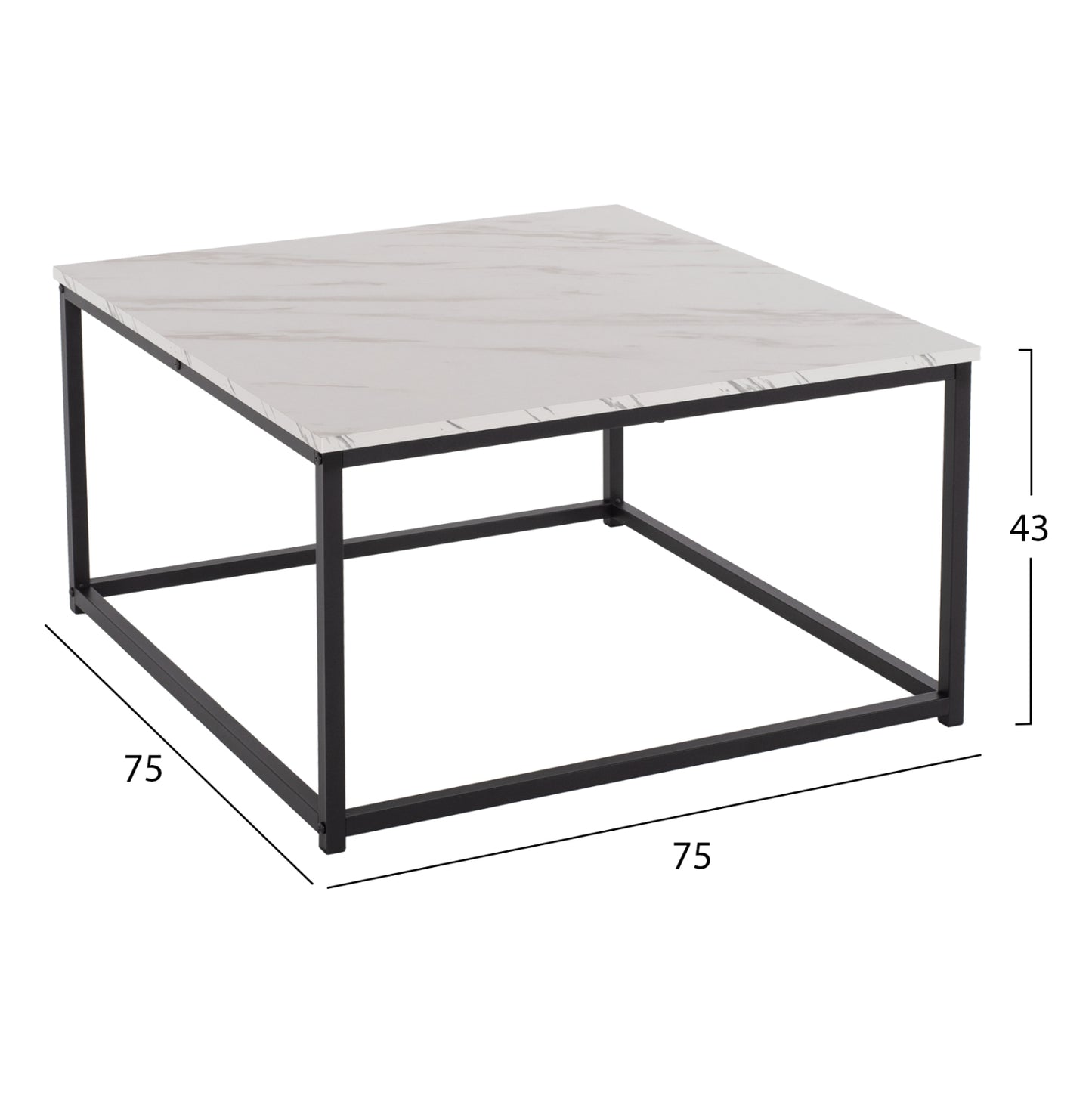 Кафе маса Брейлен с бял мрамор и черна основа 75x75x43Hcm