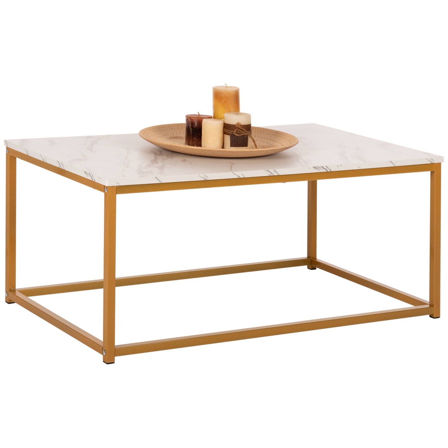 COFFEE TABLE SAFFRON HM8975.11 MELAMINE WHITE MARBLE LOOK-GOLD BASE 95x55x43.5Hcm. image 1