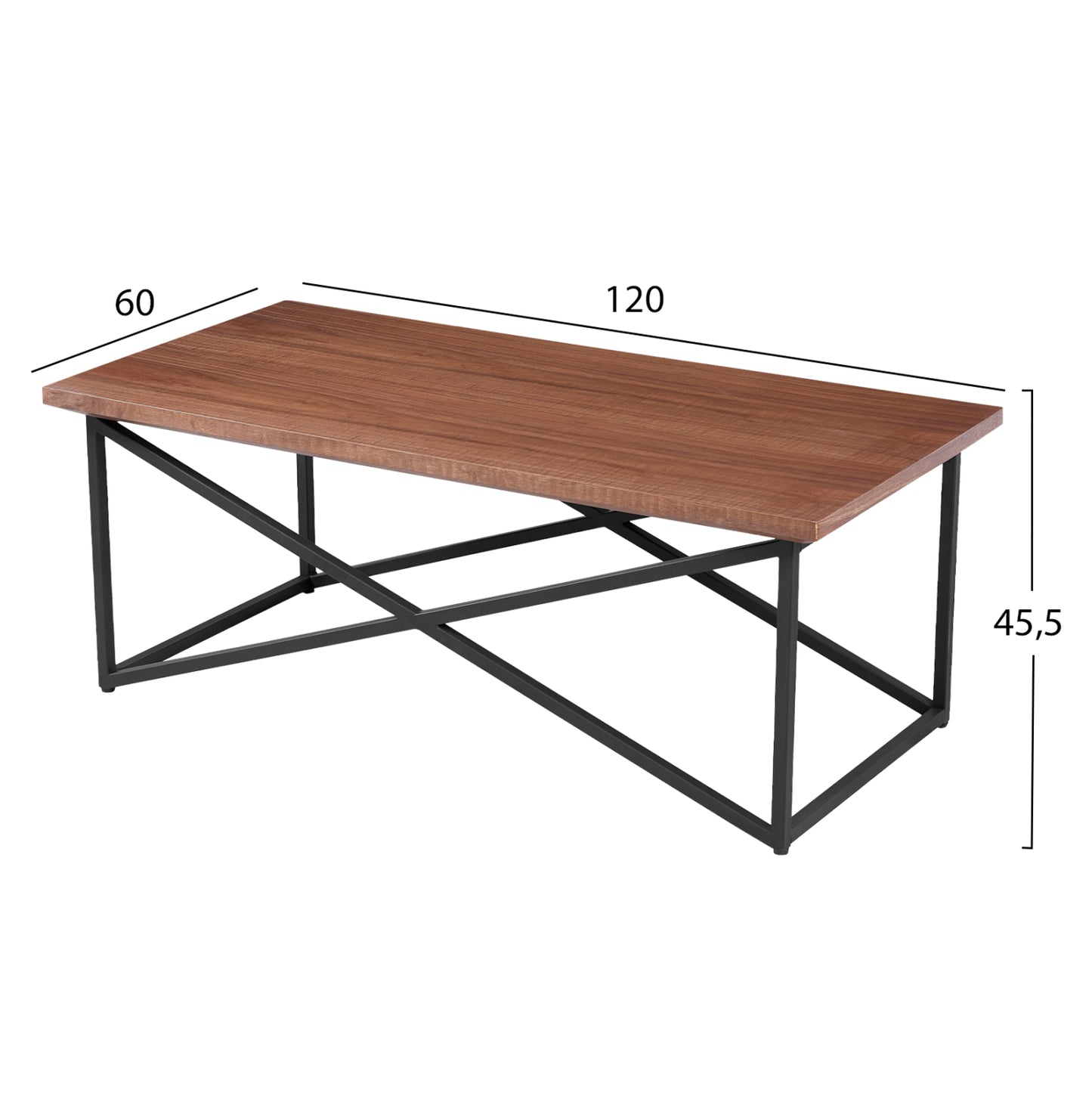 Кафе маса с MDF и черна метална основа 120x60x45,5Hcm