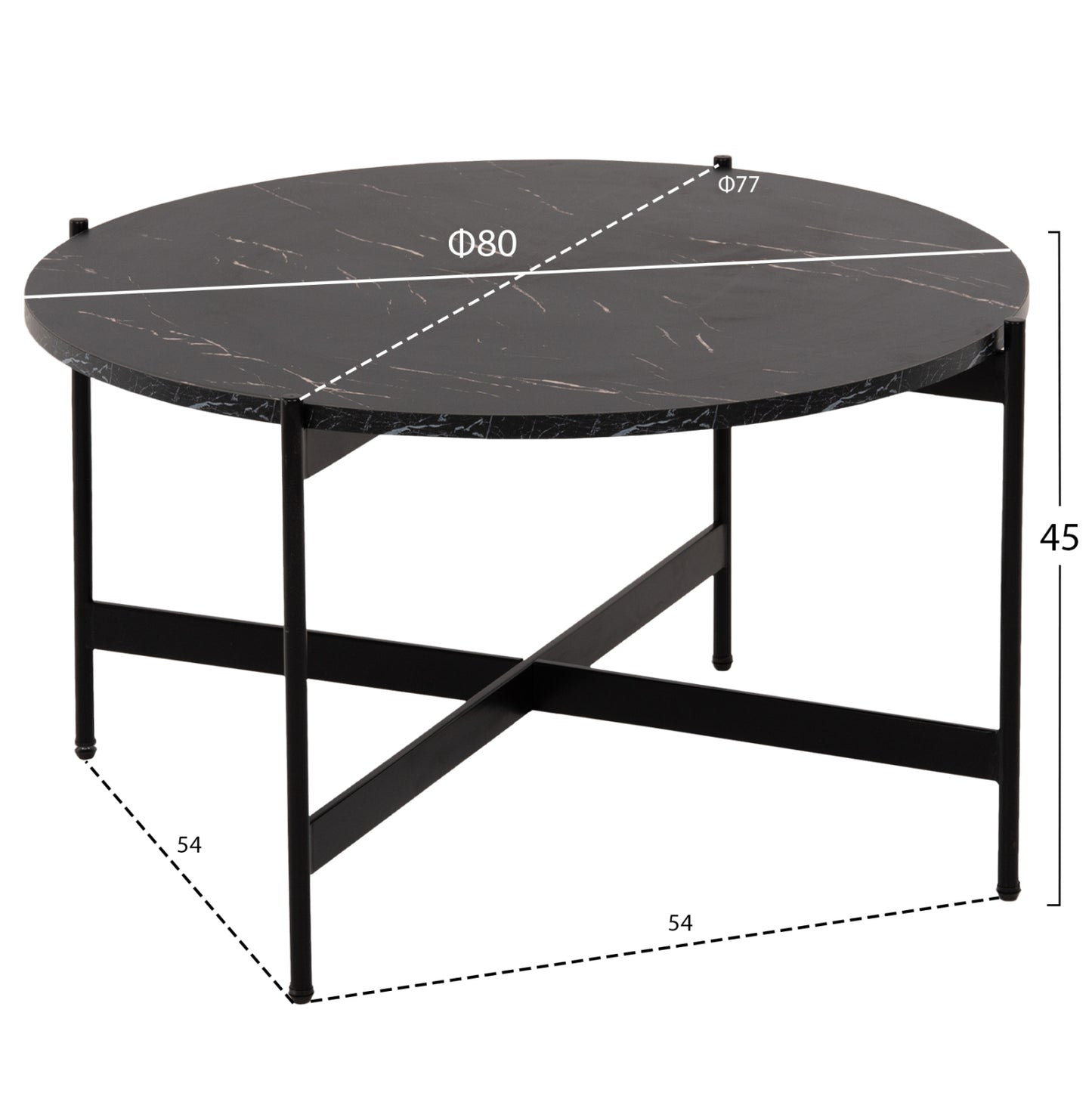Кафе маса с черен мраморен плот и метална основа Φ80x45Hcm
