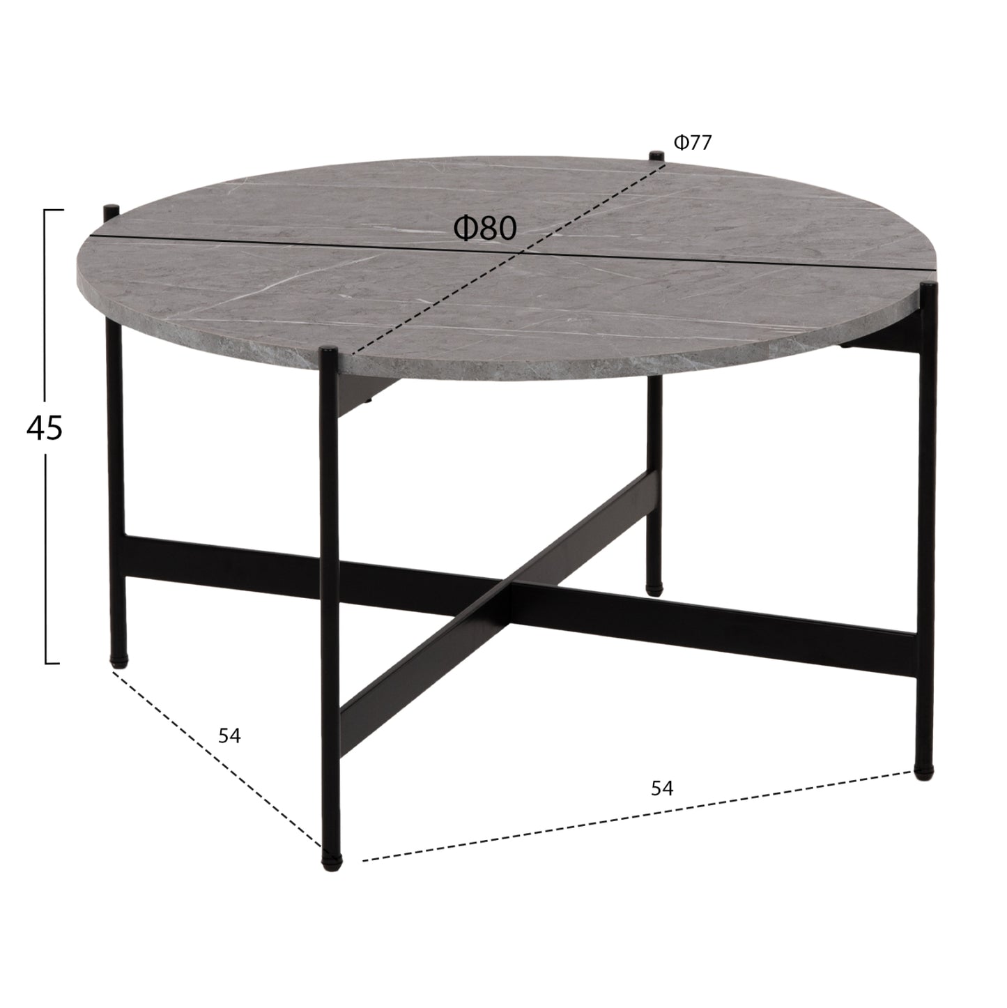 Масичка за кафе с черен метален основа и сив мраморен плот Φ80x45Hcm