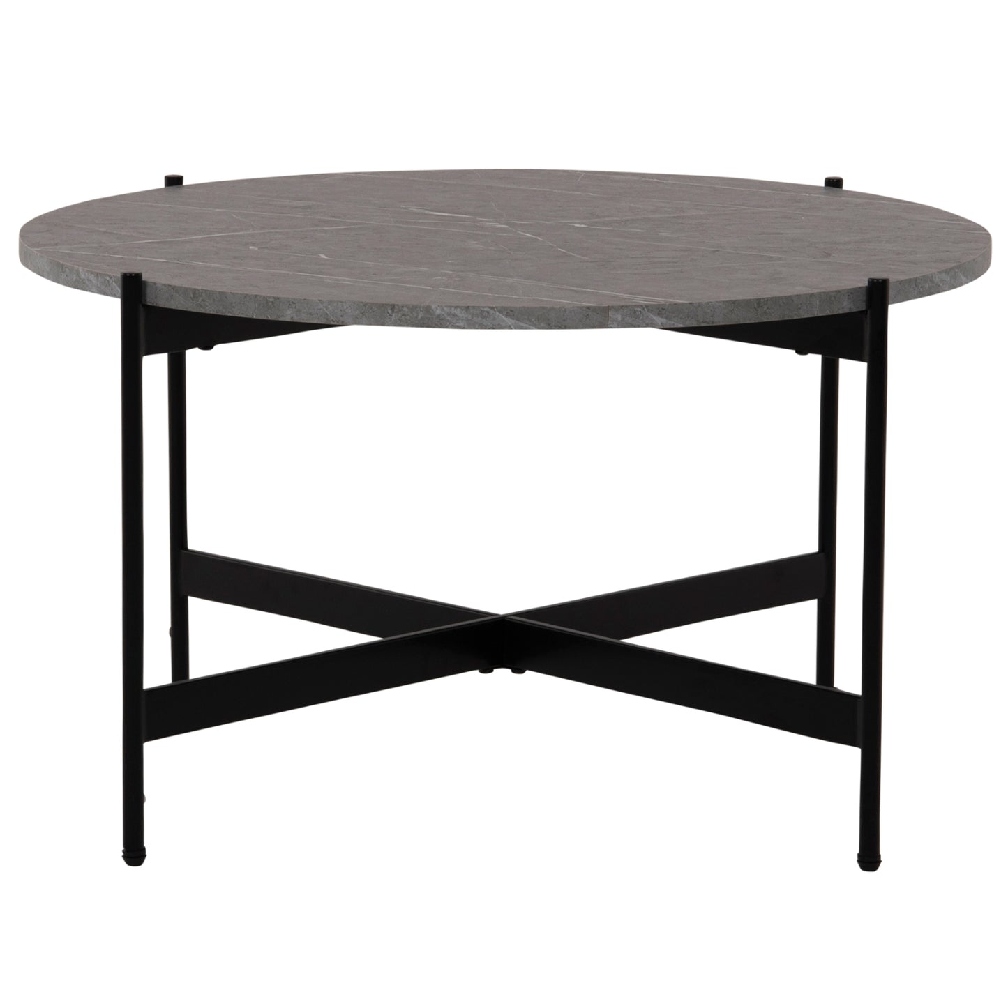 Масичка за кафе с черен метален основа и сив мраморен плот Φ80x45Hcm