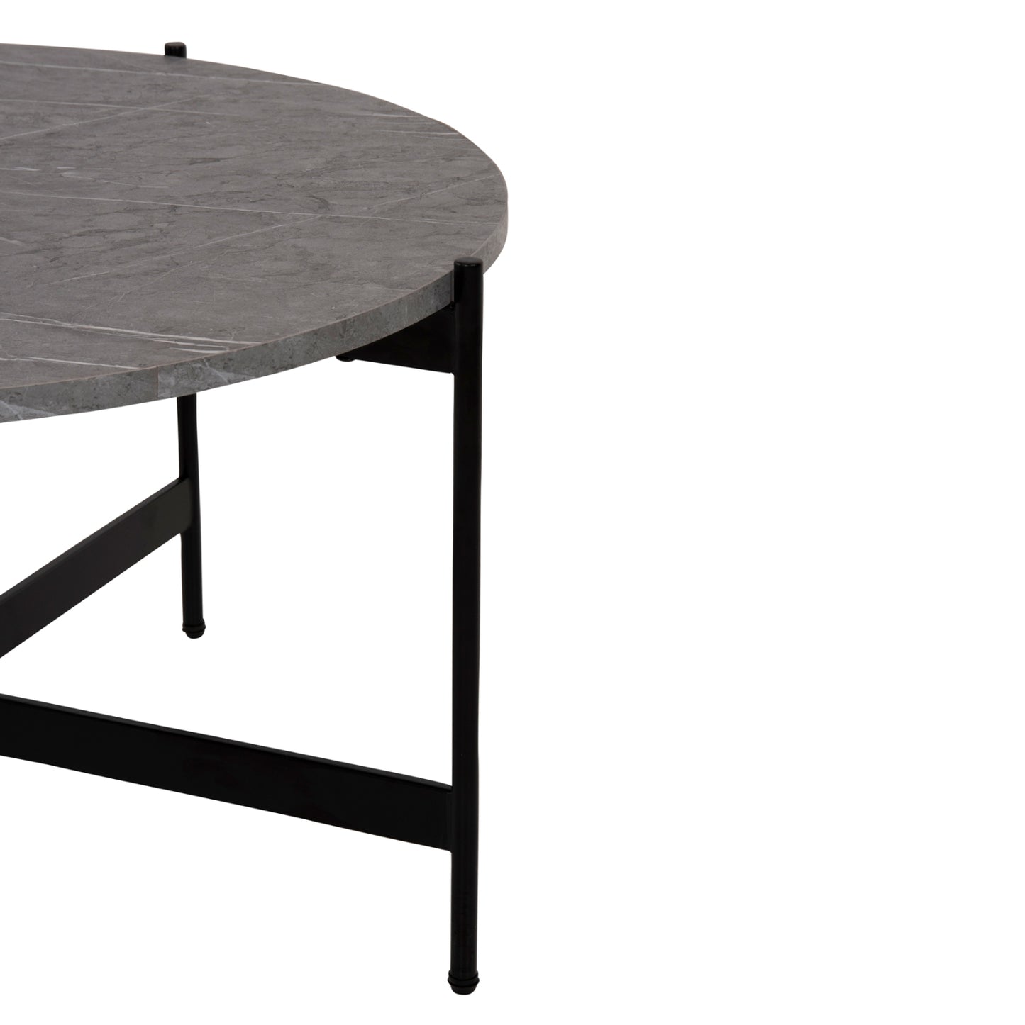 Масичка за кафе с черен метален основа и сив мраморен плот Φ80x45Hcm