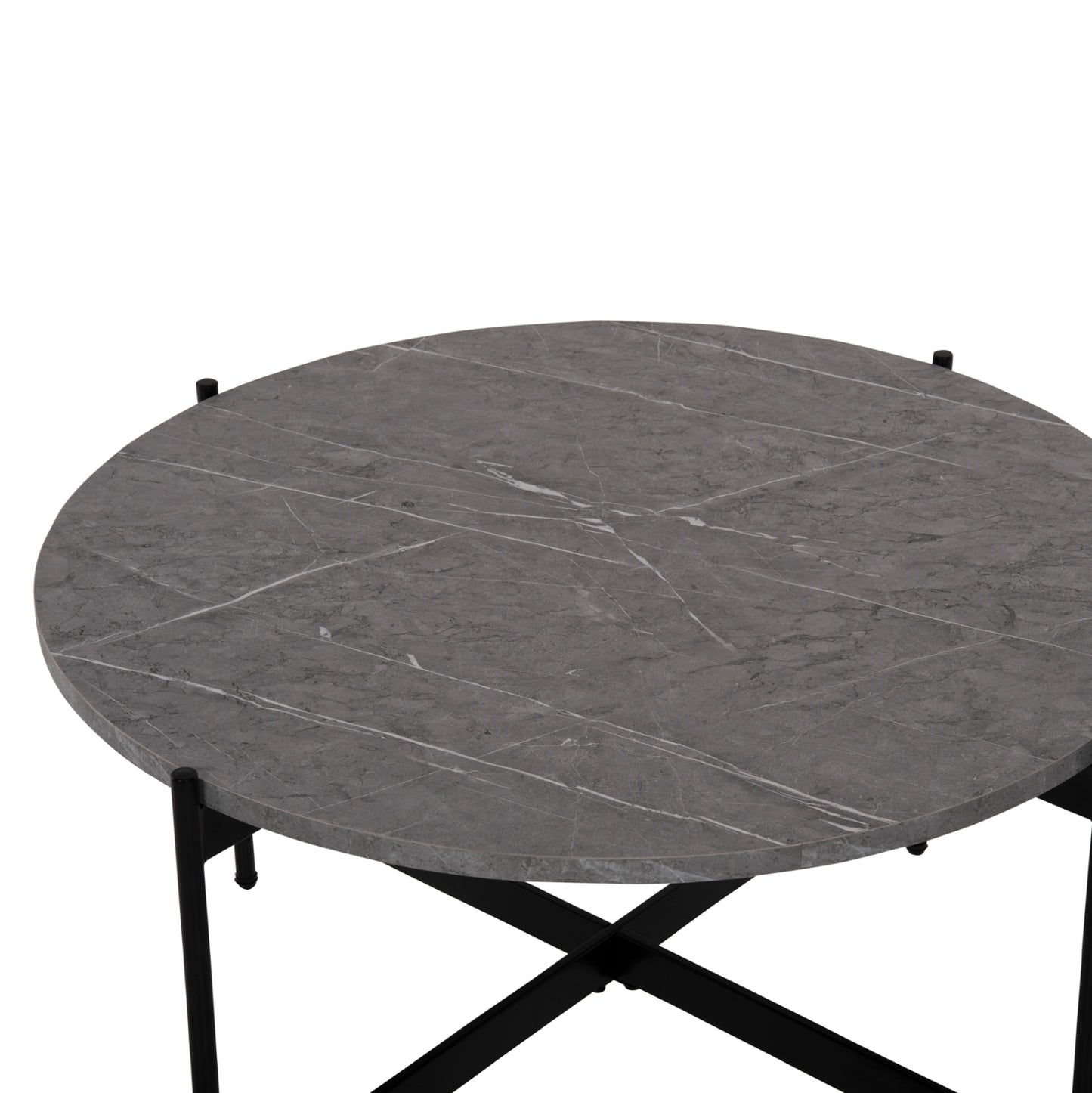 Масичка за кафе с черен метален основа и сив мраморен плот Φ80x45Hcm