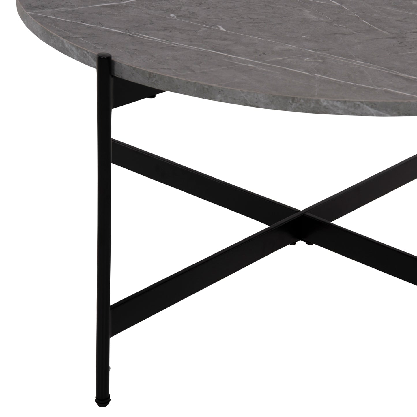 Масичка за кафе с черен метален основа и сив мраморен плот Φ80x45Hcm