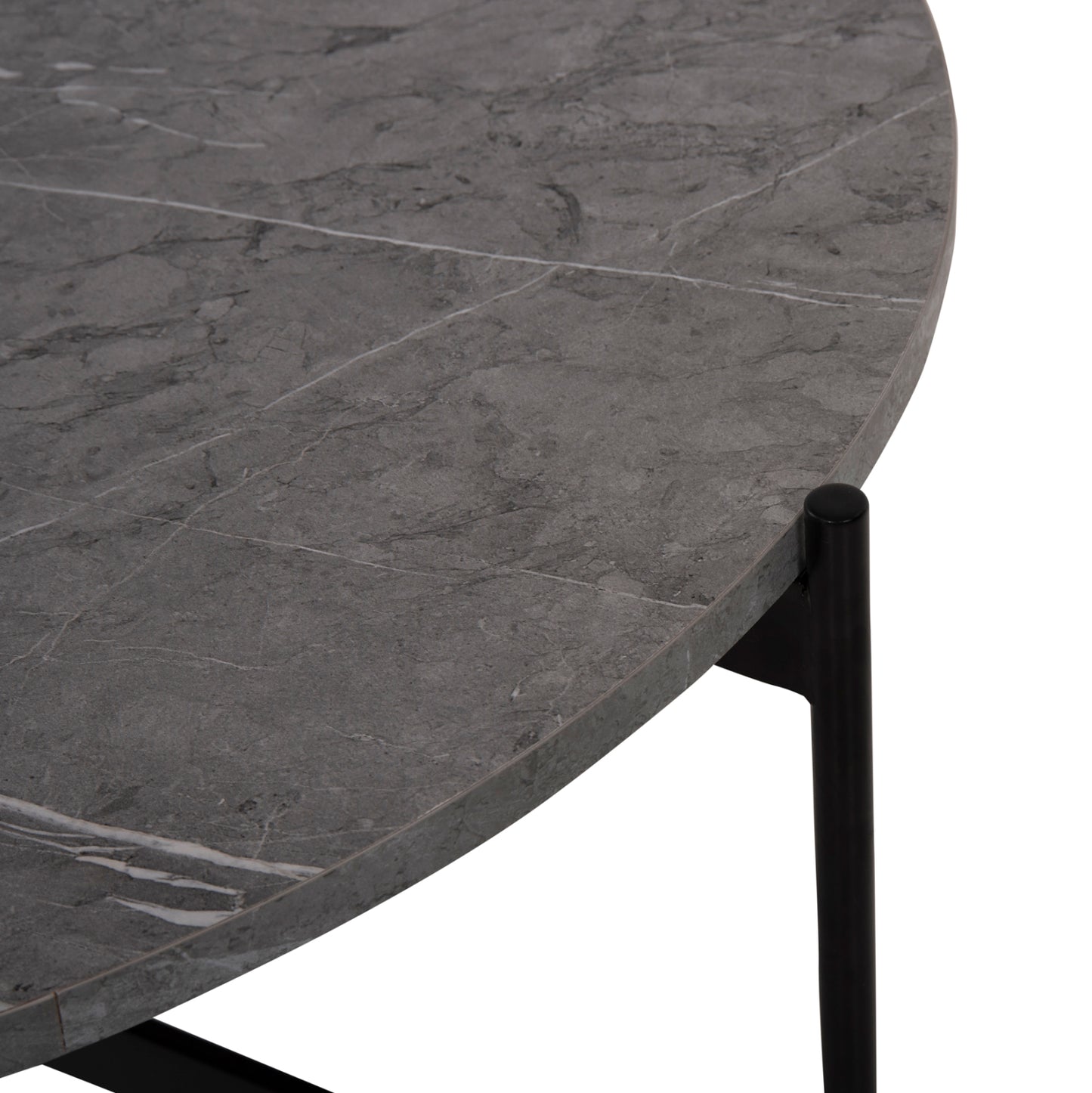 Масичка за кафе с черен метален основа и сив мраморен плот Φ80x45Hcm