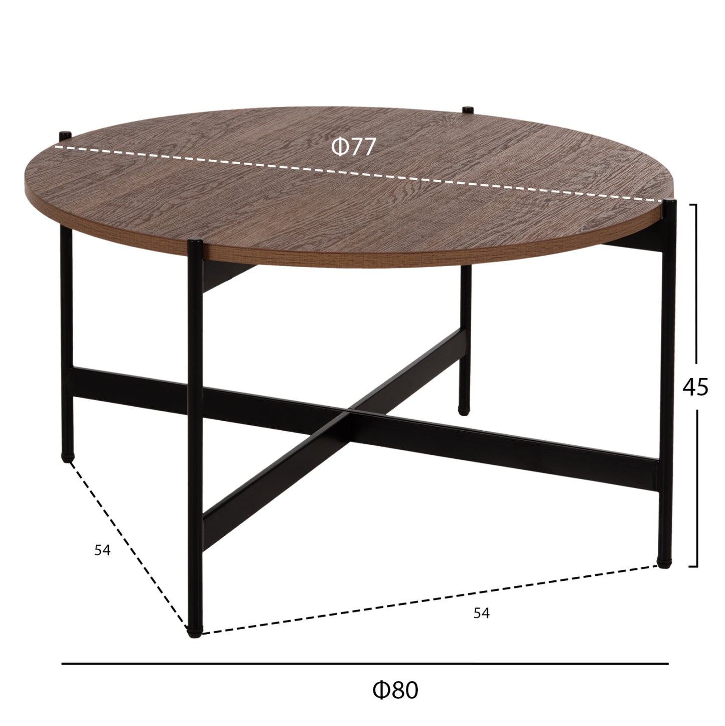 Кафе маса с MDF плот и черна метална основа Φ80x45Hcm